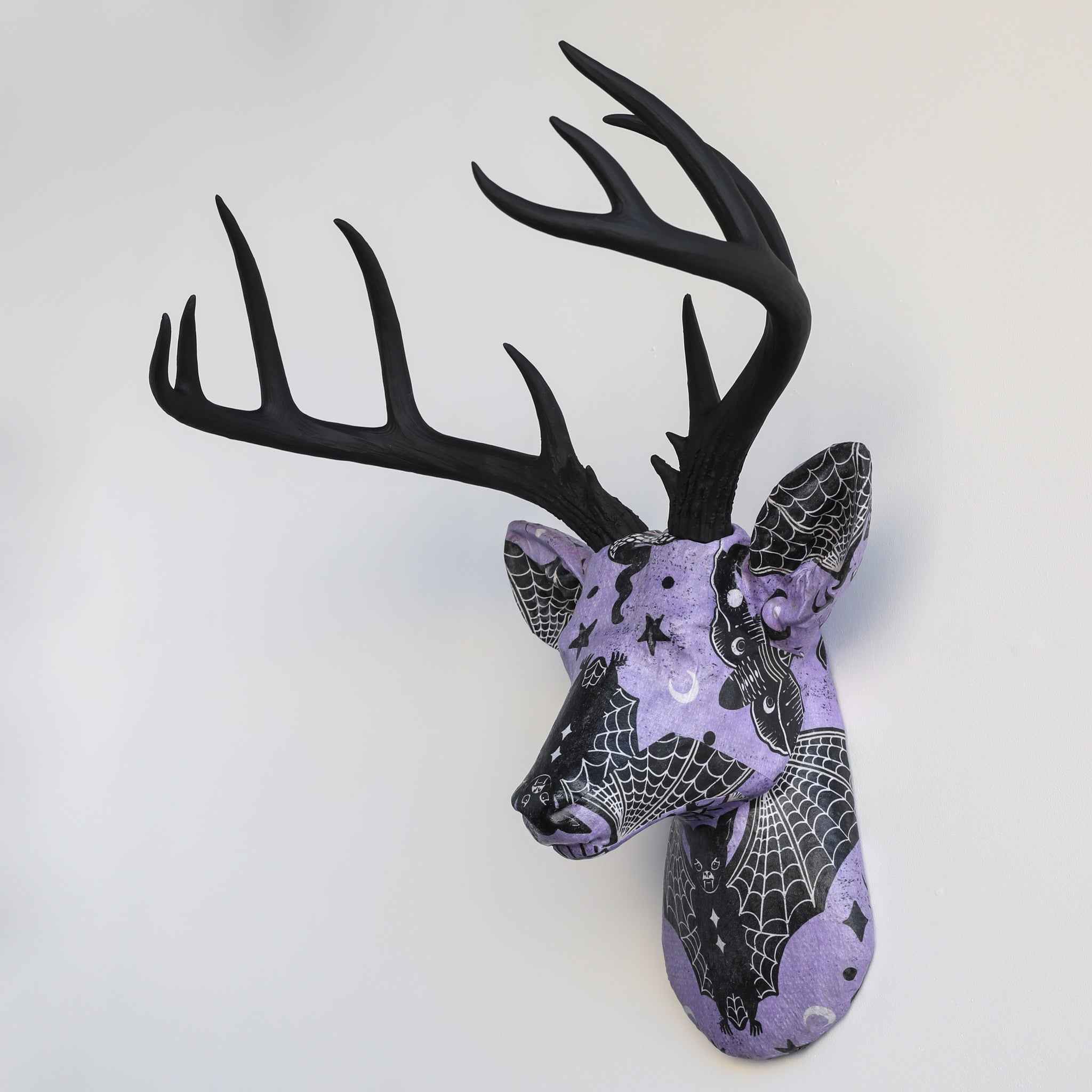 Fabric Deer Head - Batty Purple Halloween Fabric Mount