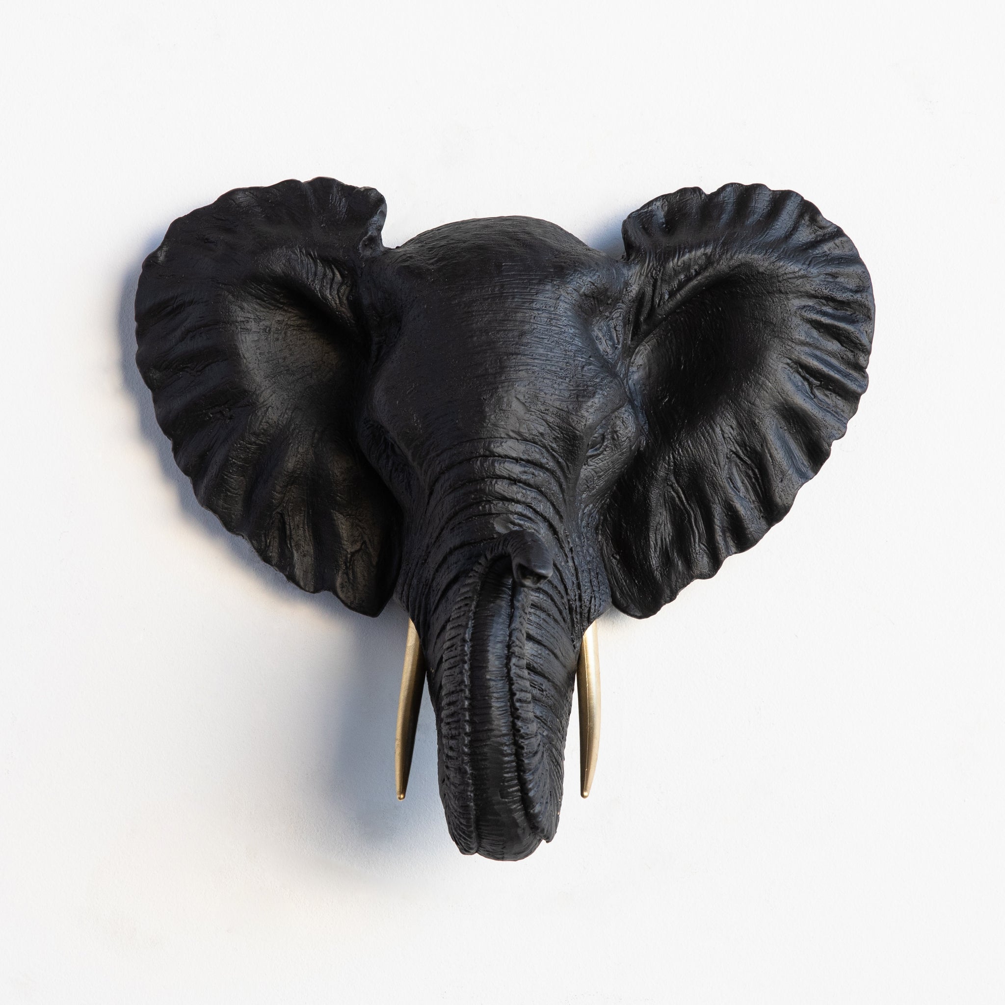 Faux Small Elephant Wall Mount // Black and Gold