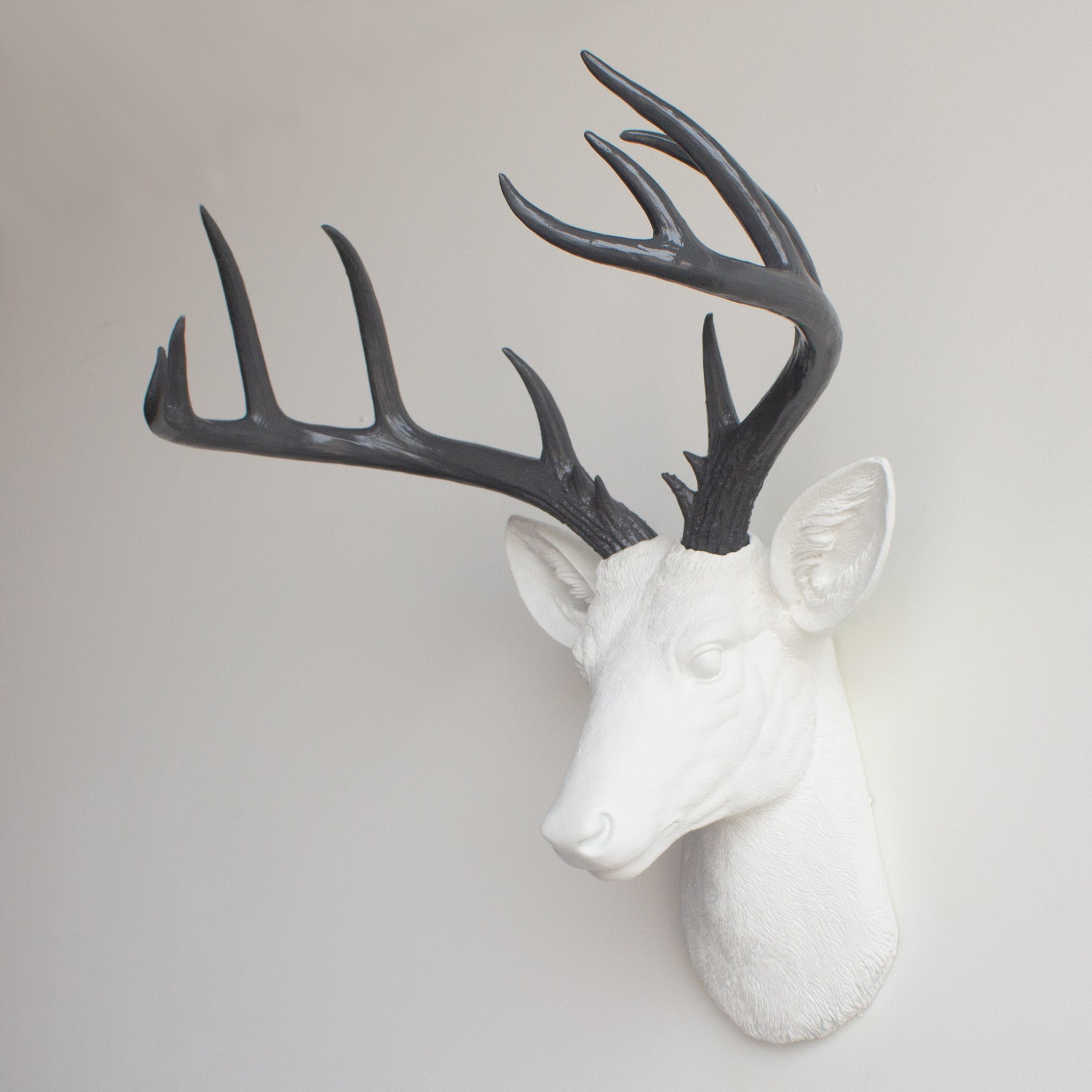 Faux Stag Deer Head Wall Mount // White and Gray
