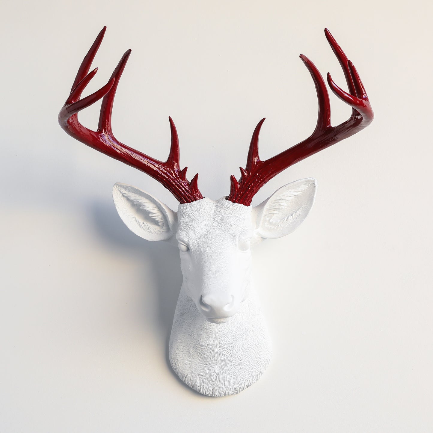 Faux Stag Deer Head Wall Mount // White and Red