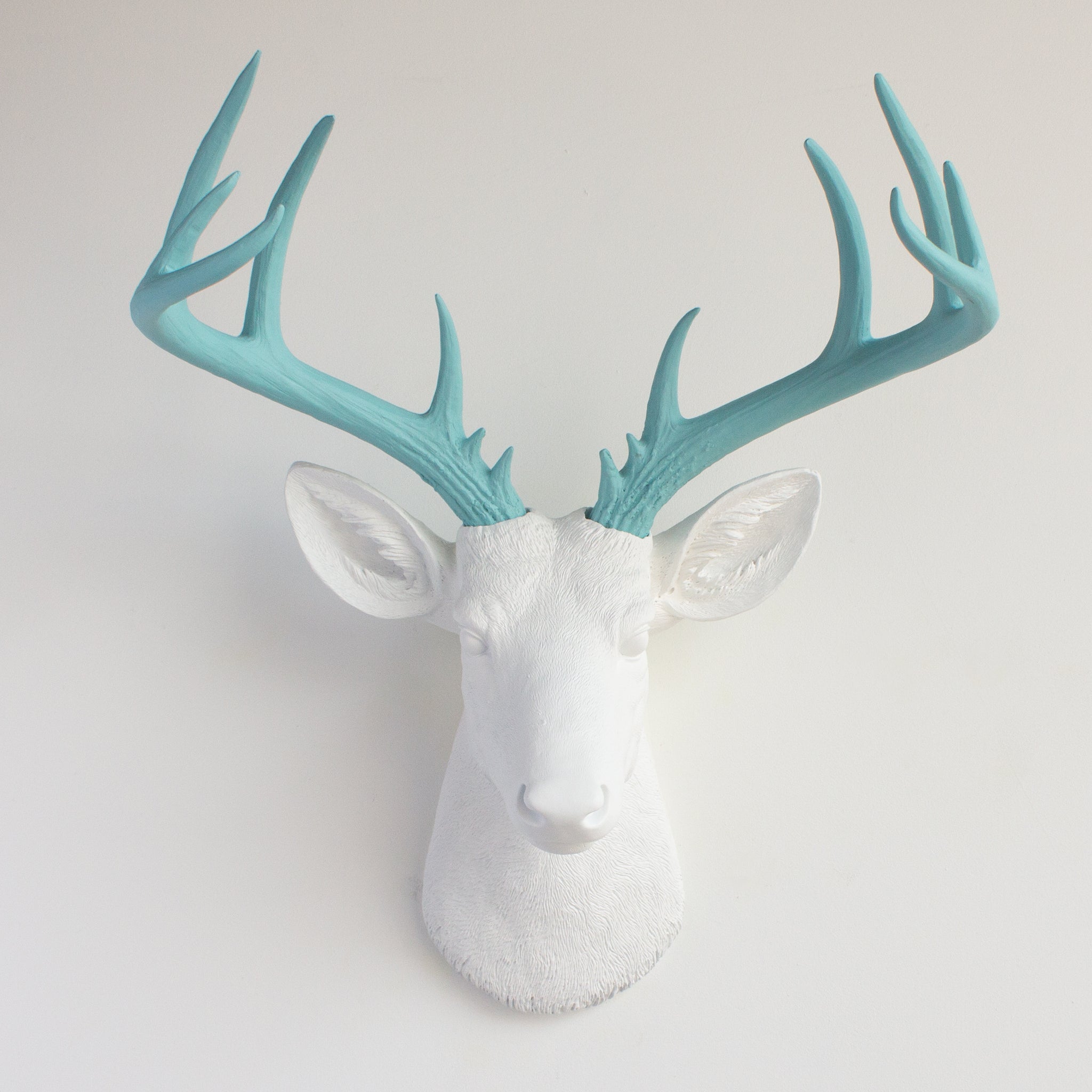 Faux Stag Deer Head Wall Mount // White and Aqua