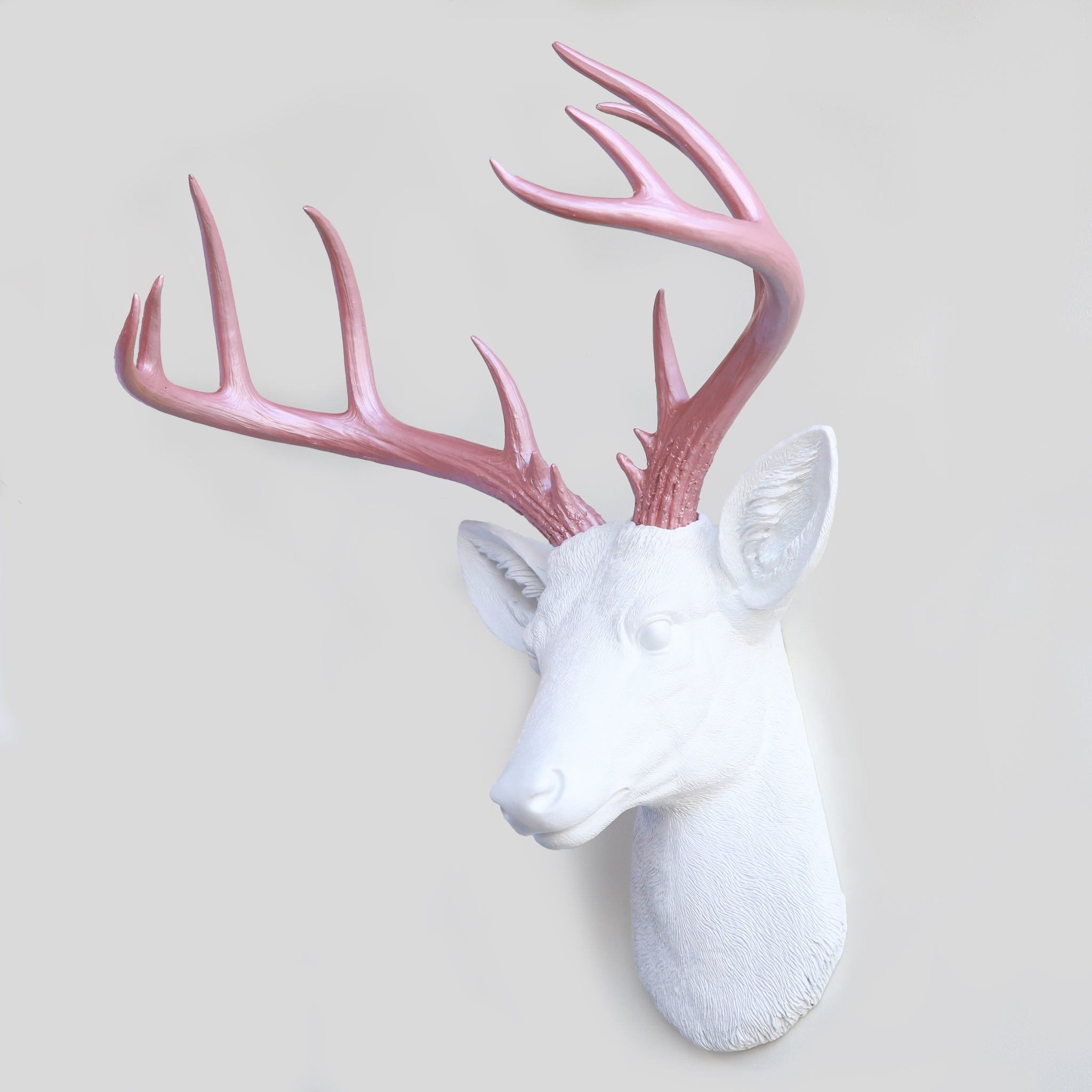 Faux Stag Deer Head Wall Mount // White and Metallic Primrose