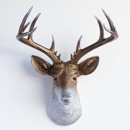 Faux Stag Deer Head Wall Mount // Faded Bronze and Silver