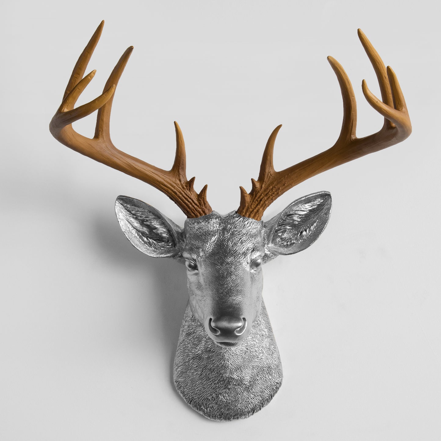 Faux Stag Deer Head Wall Mount // Silver and Natural