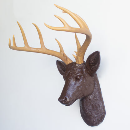 Faux Stag Deer Head Wall Mount // Espresso Brown and Natural