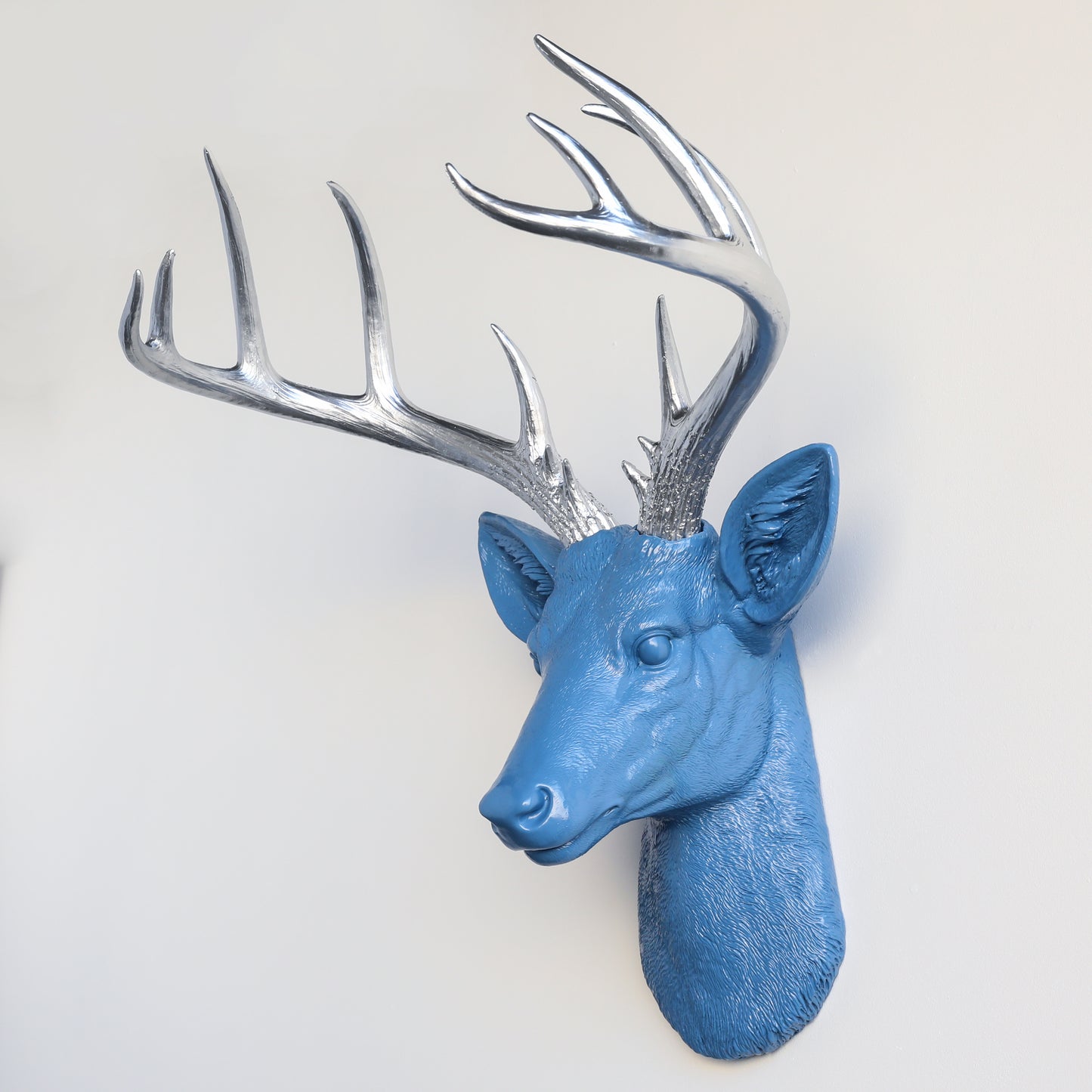 Faux Stag Deer Head Wall Mount // Cornflower and Silver