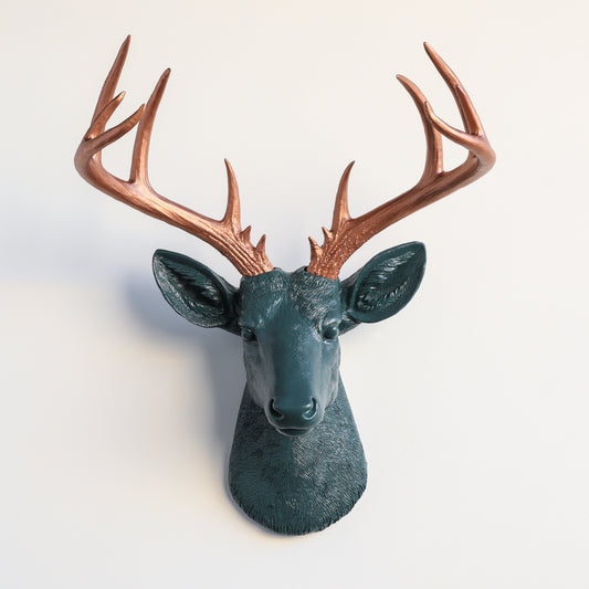 Faux Stag Deer Head Wall Mount // Forest and Antique Copper