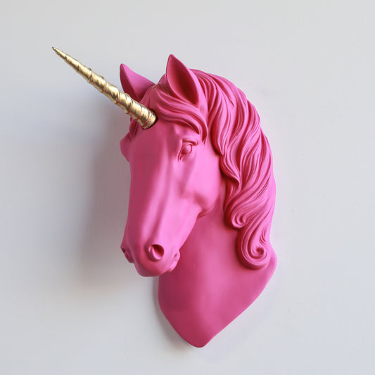 Faux Unicorn Wall Plaque // Hot Pink and Gold