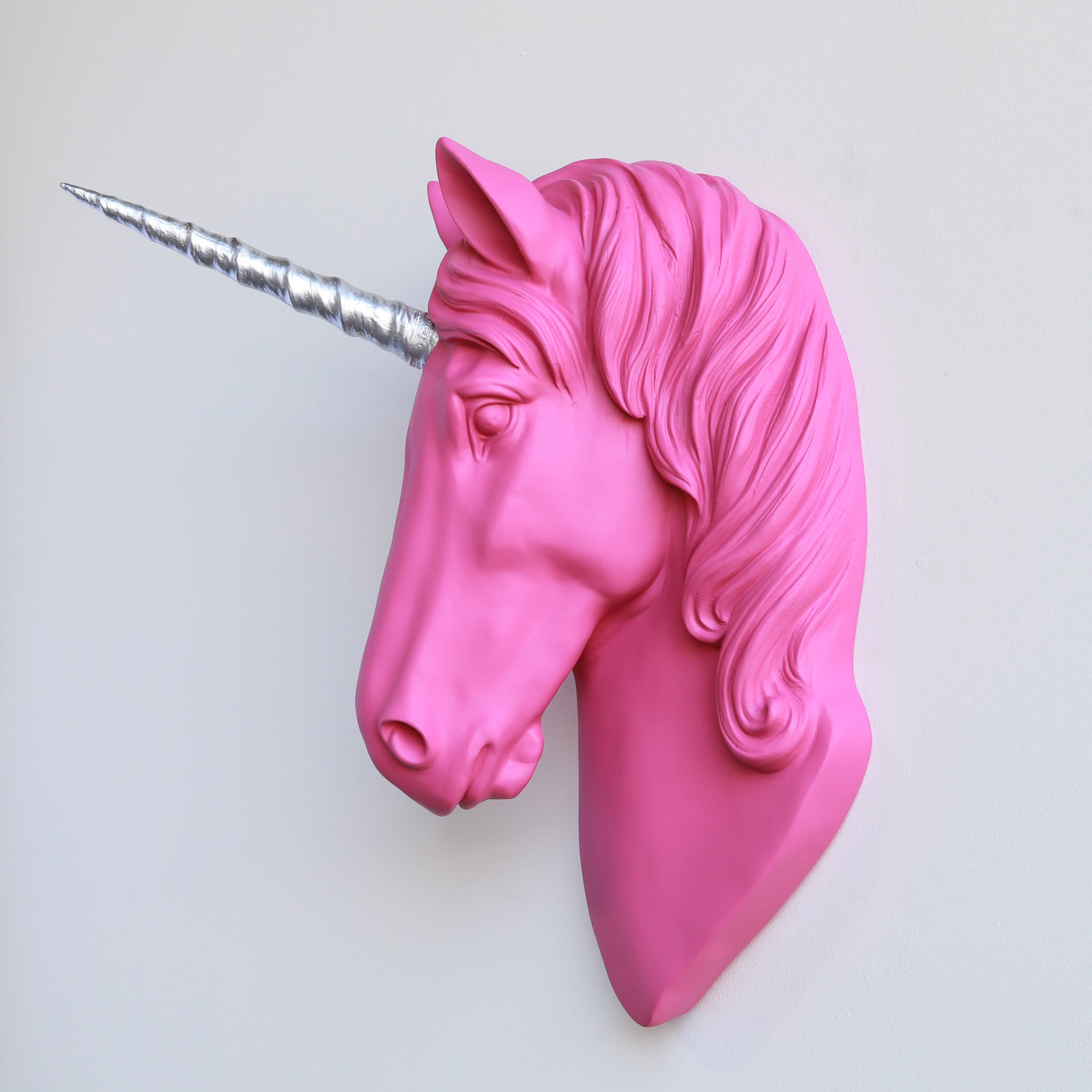 Faux Unicorn Wall Plaque // Hot Pink and Silver