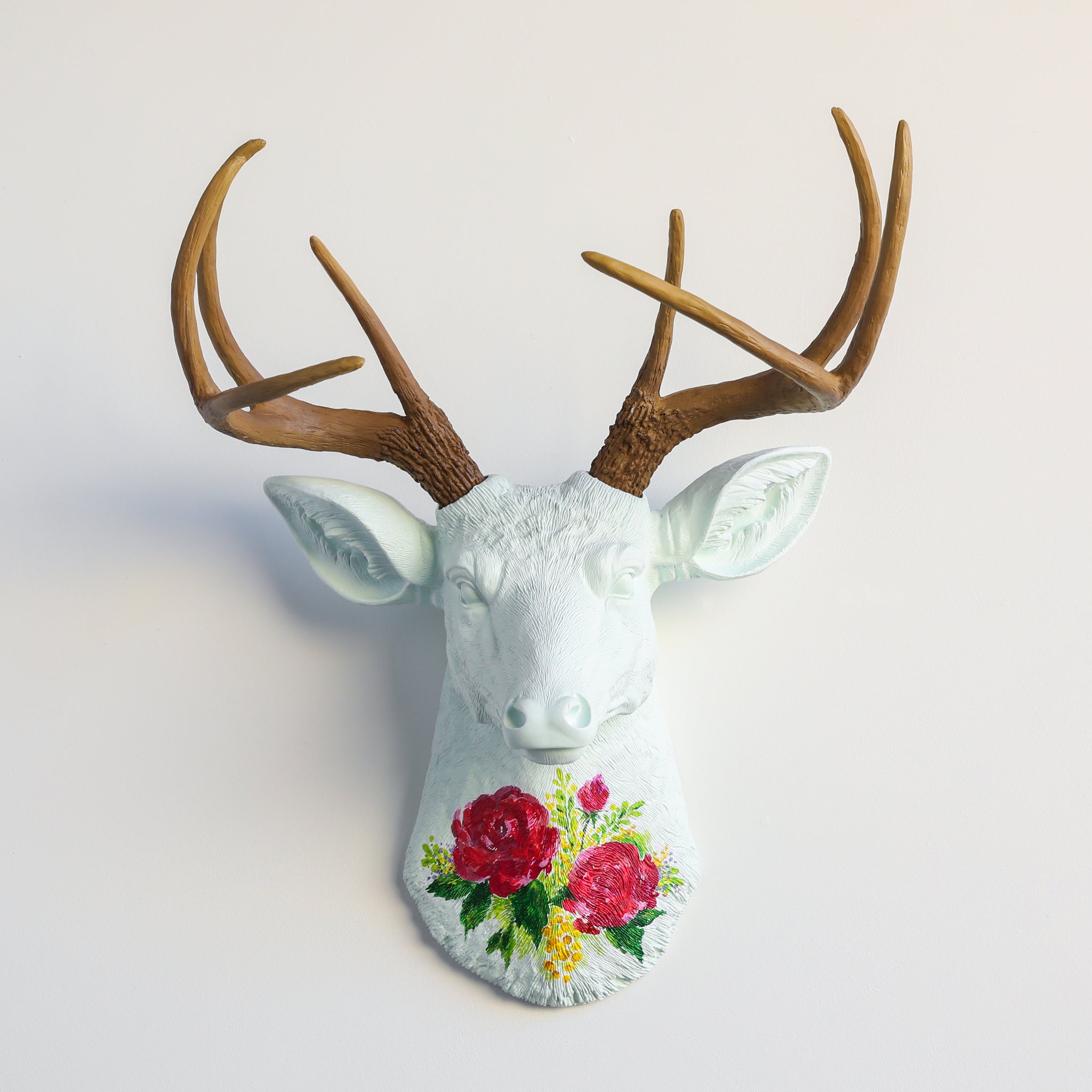 Faux Deer Head Wall Mount // Mint Floral
