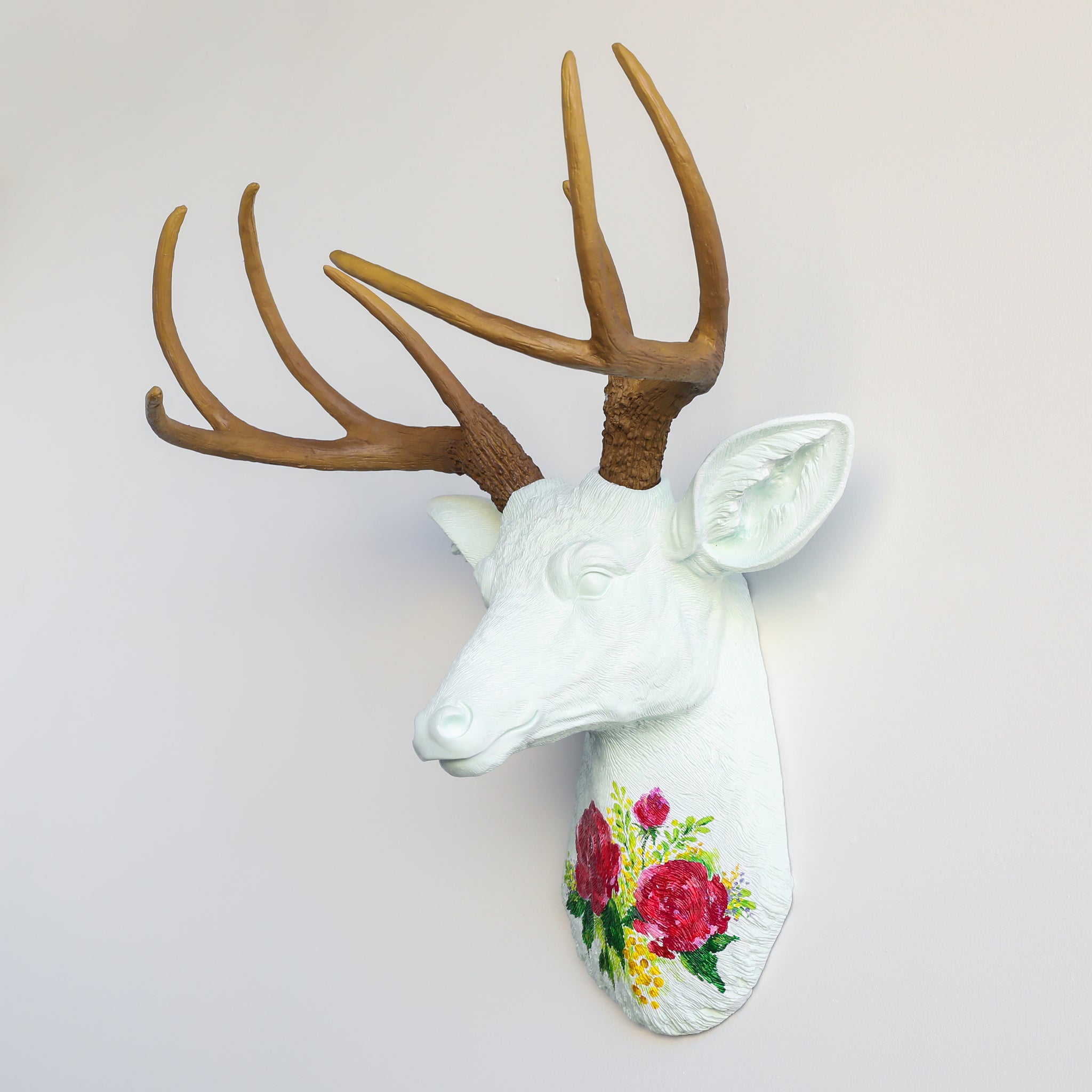 Faux Deer Head Wall Mount // Mint Floral