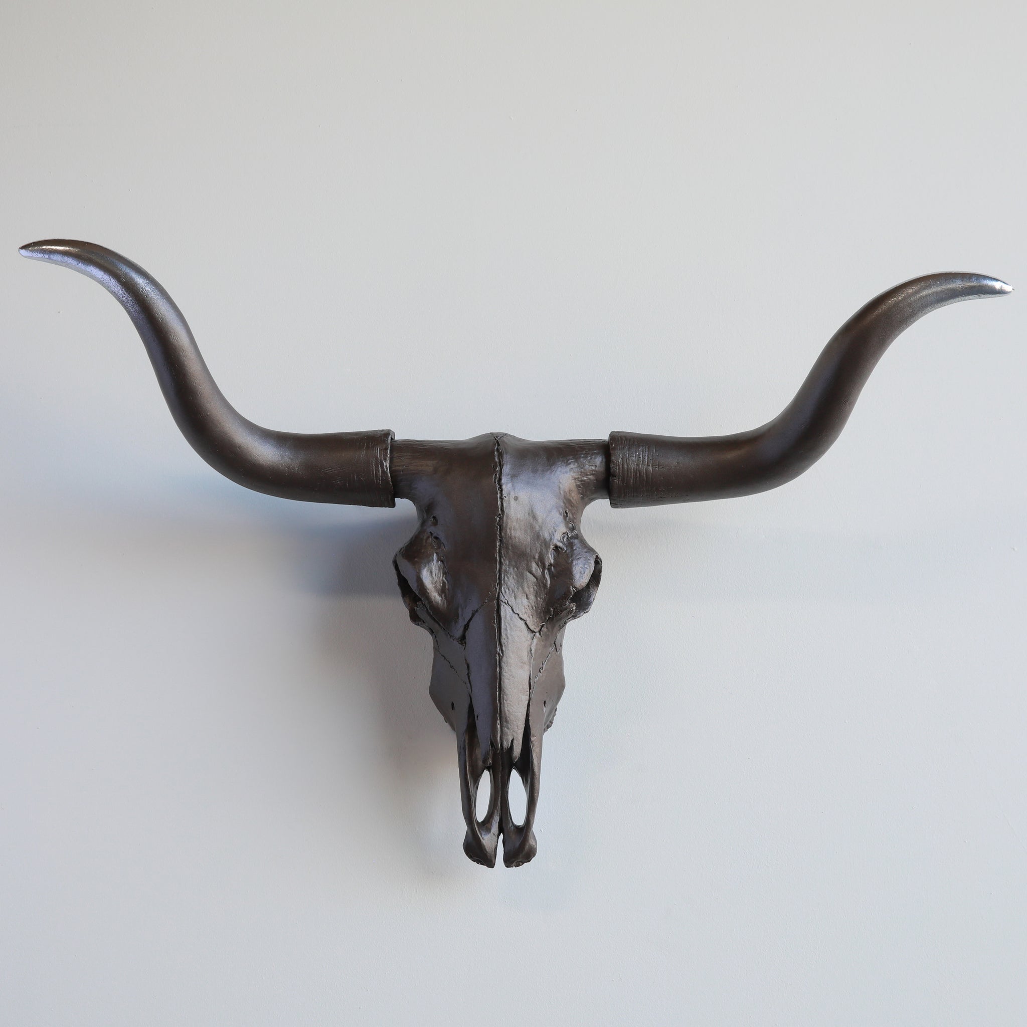 Faux Texas Longhorn Steer Skull Wall Mount // Oil-Rubbed Bronze to Chrome Ombre