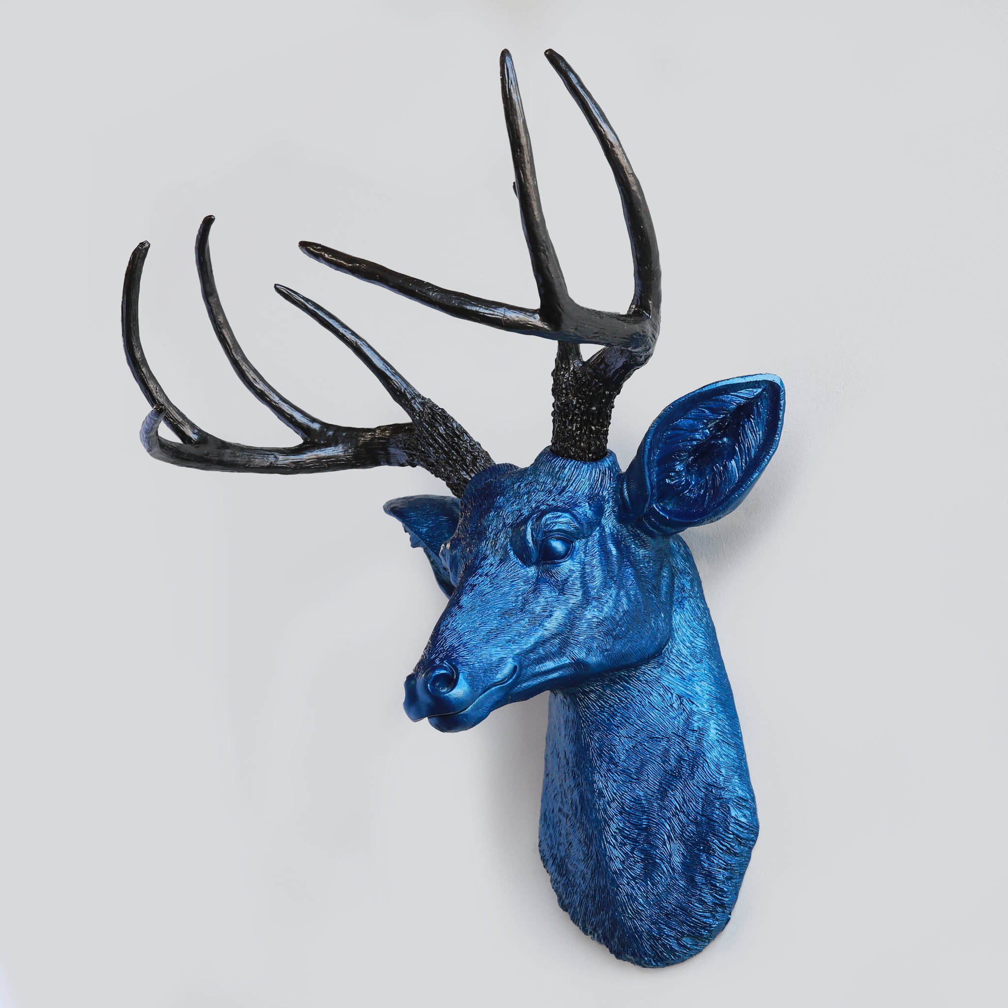 Faux Deer Head Wall Mount // Metallic Blue and Gloss Black
