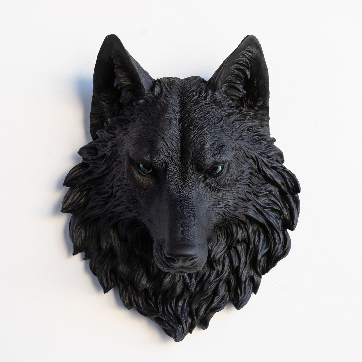 Faux Wolf Head Wall Mount // Black with Blue Eyes