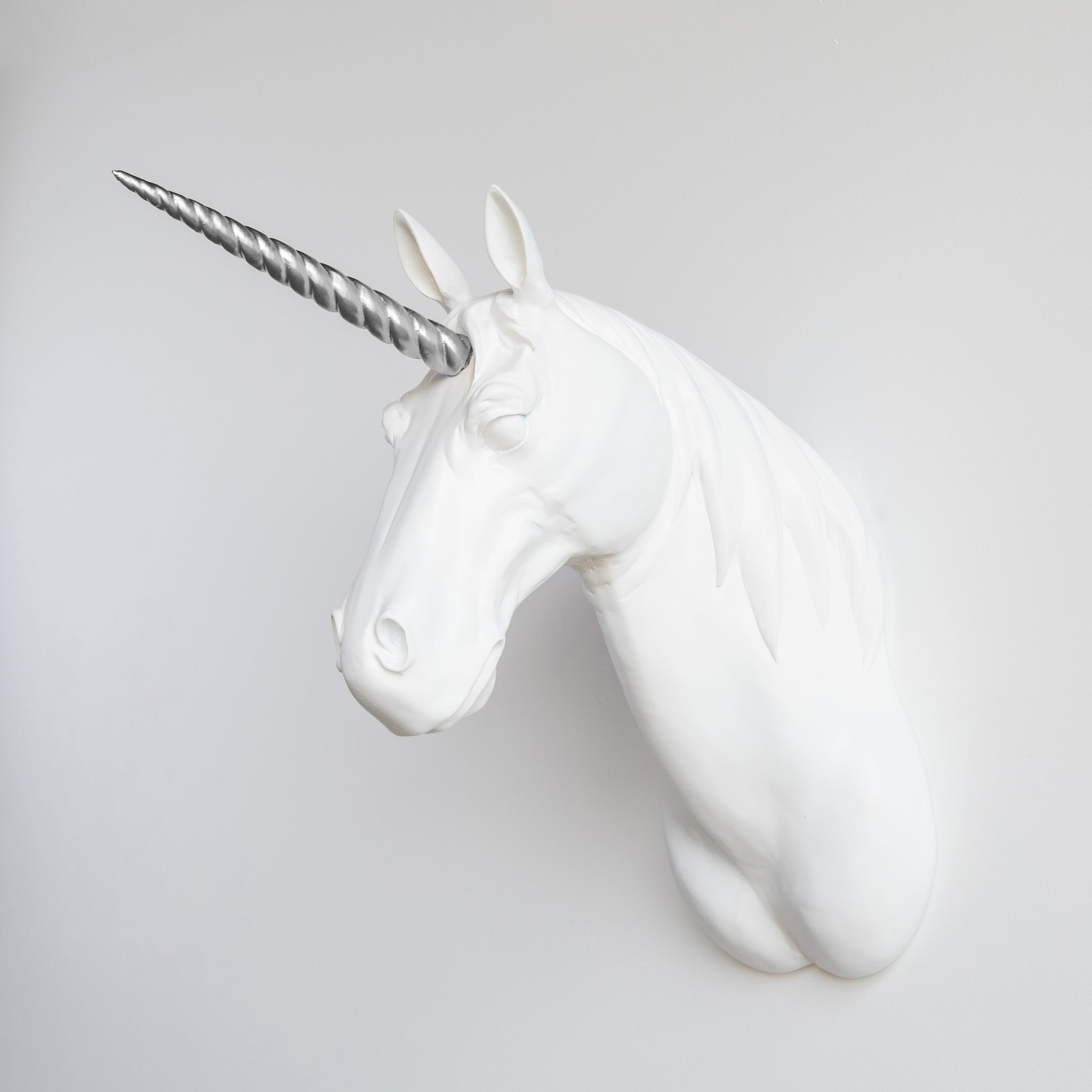 XL Unicorn Head Wall Mount // White and Silver