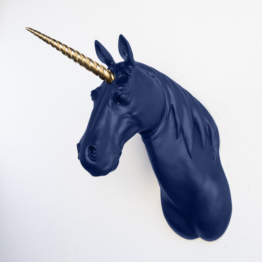 XL Unicorn Head Wall Mount // Navy Blue and Gold