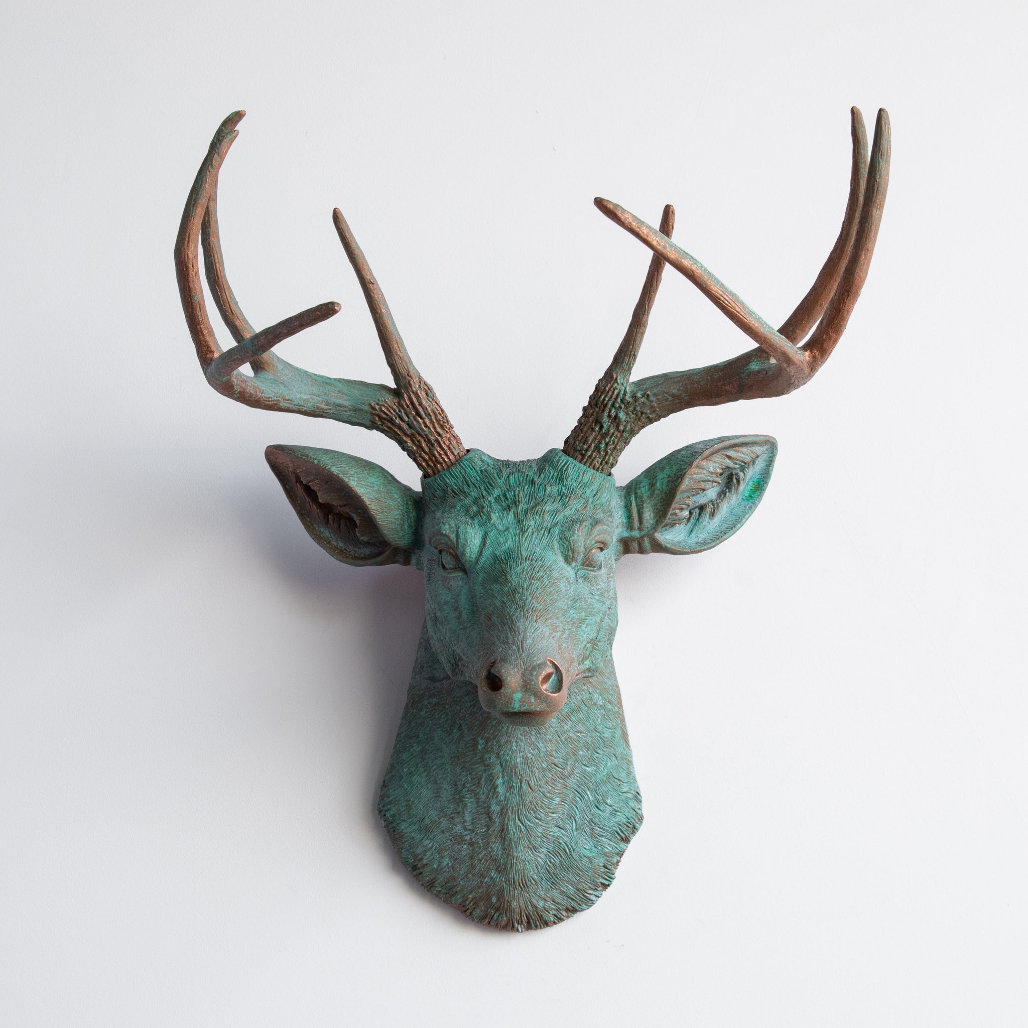 Faux Deer Head Wall Mount // Copper and Green Patina