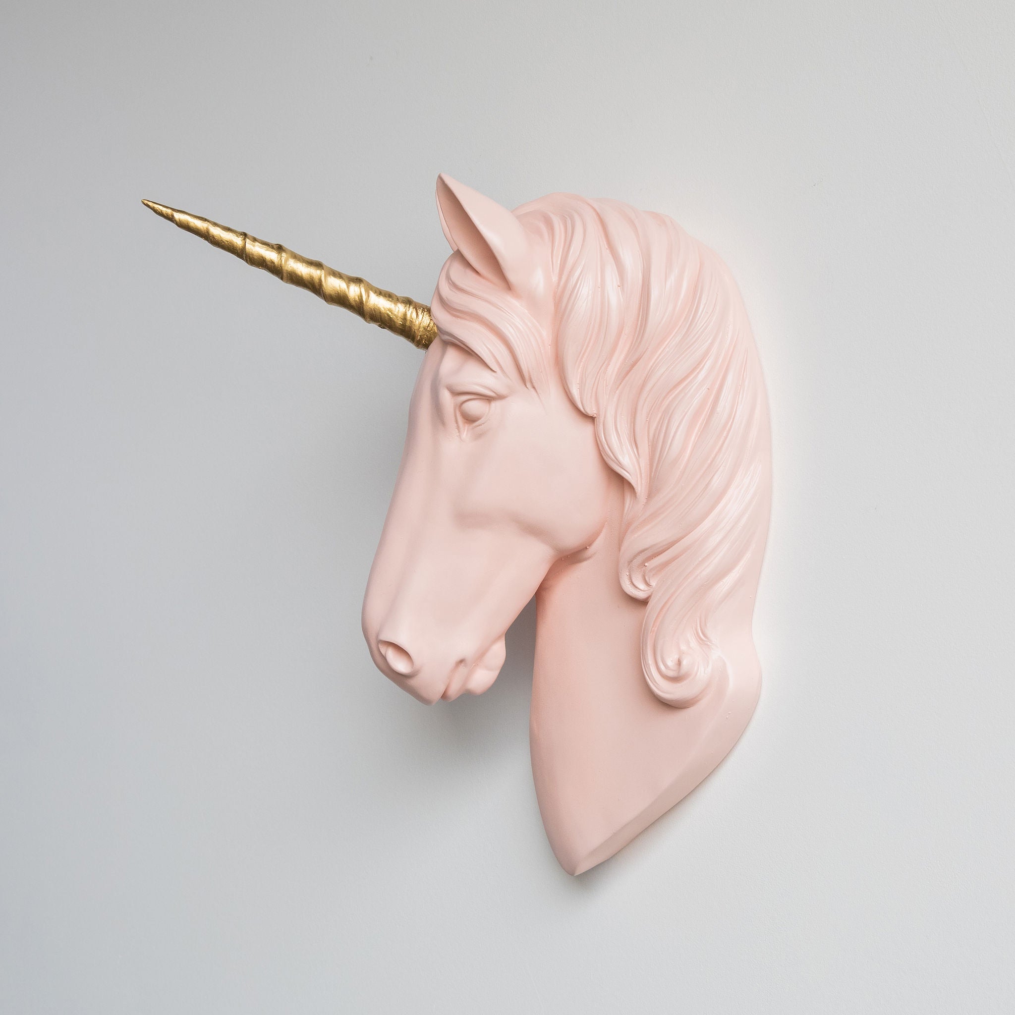 Faux Unicorn Wall Plaque // Light Pink and Gold