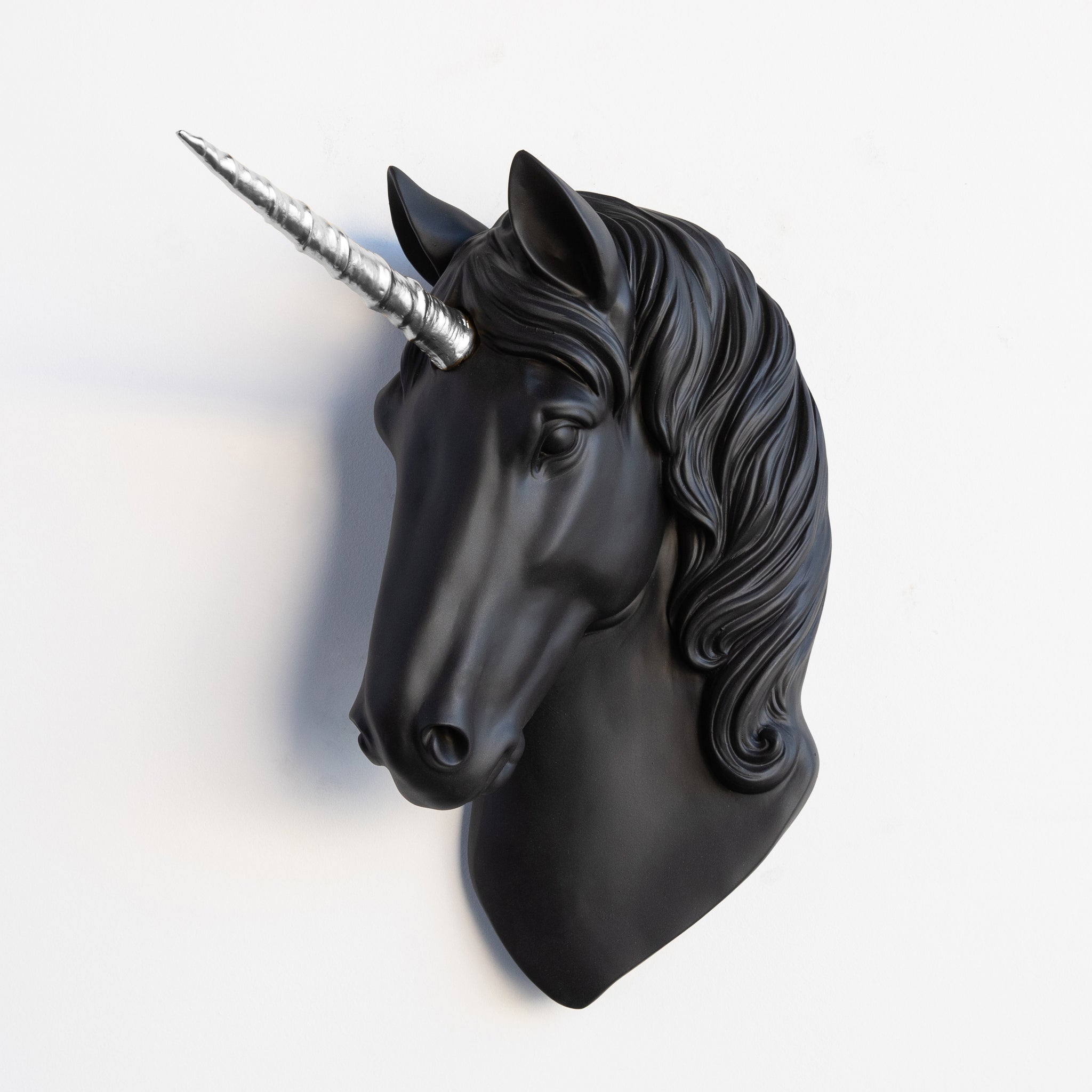 Faux Unicorn Wall Plaque // Black and Silver