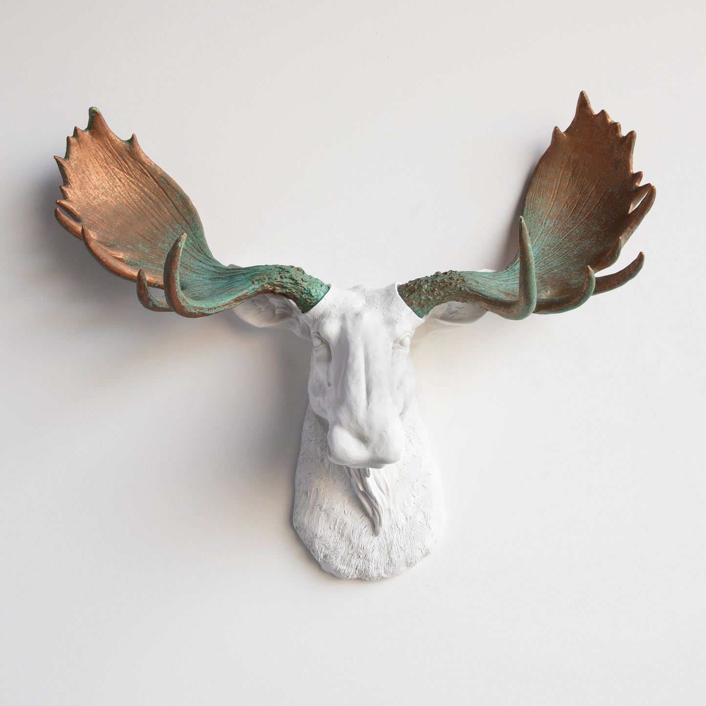 Faux Moose Head Wall Mount // White and Copper Patina