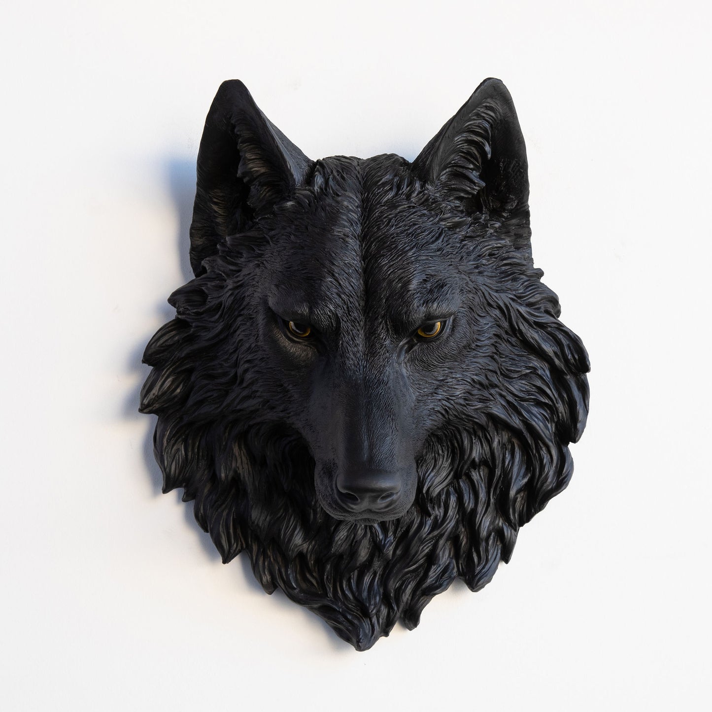 Faux Wolf Head Wall Mount // Black with Yellow Eyes