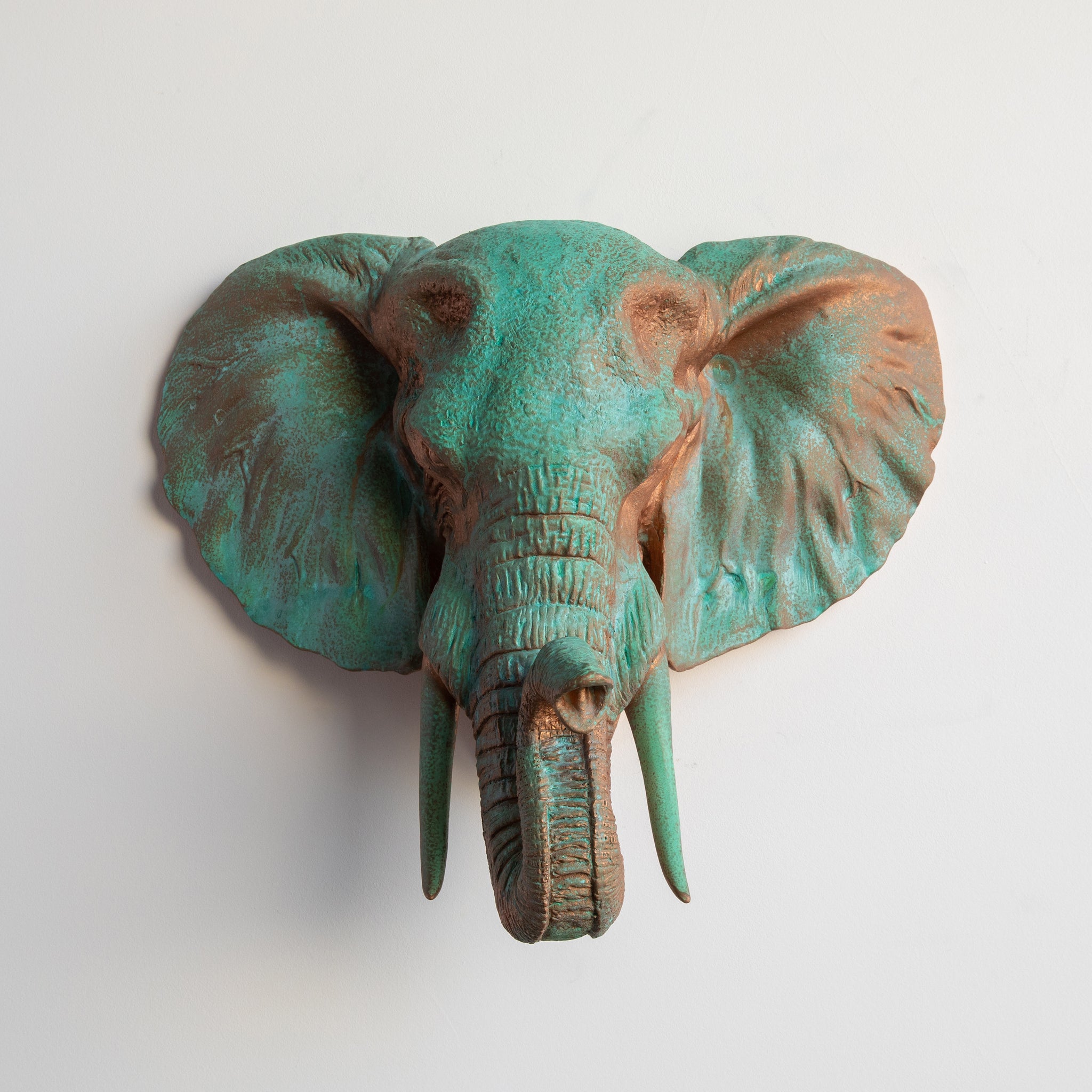 Faux Elephant Head Wall Mount // Copper with Green Patina