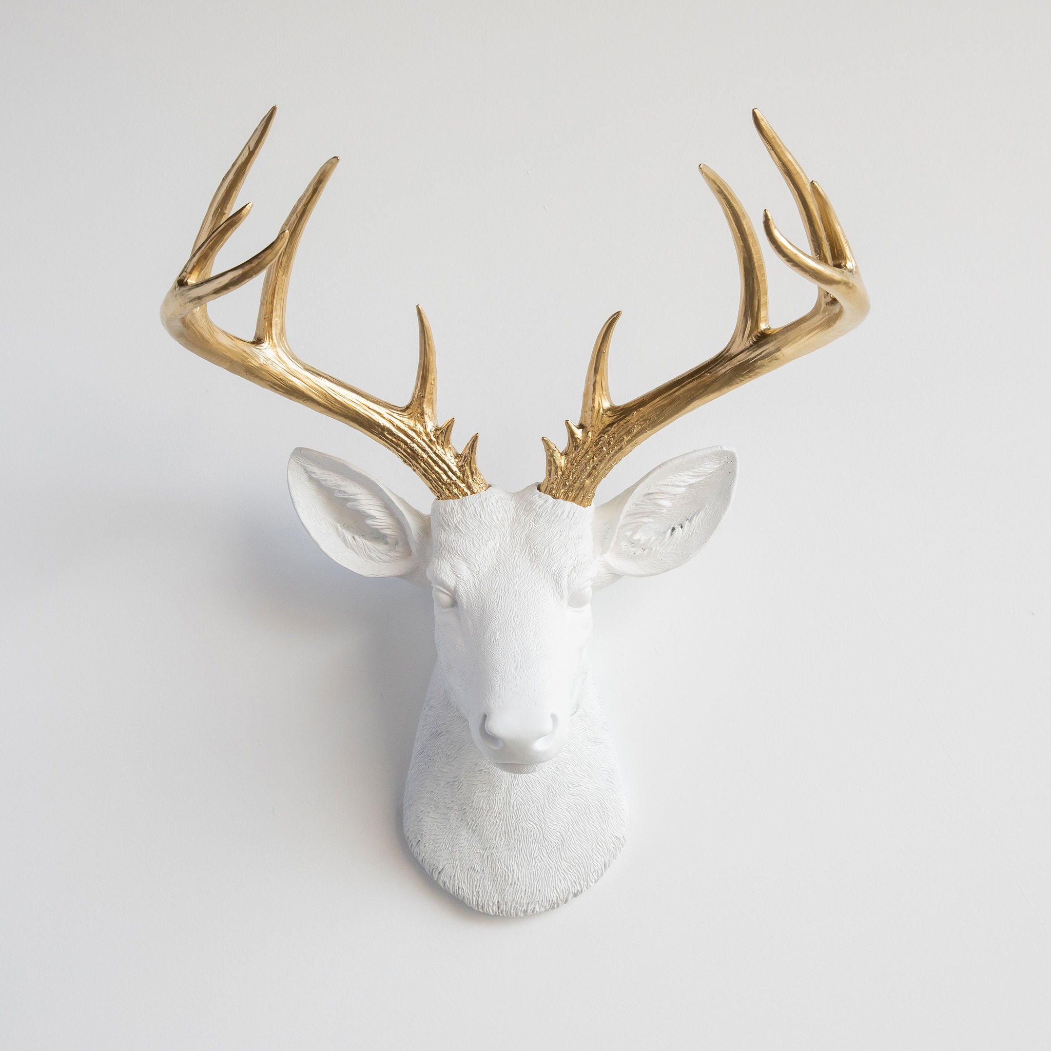 Faux Stag Deer Head Wall Mount // White and Gold