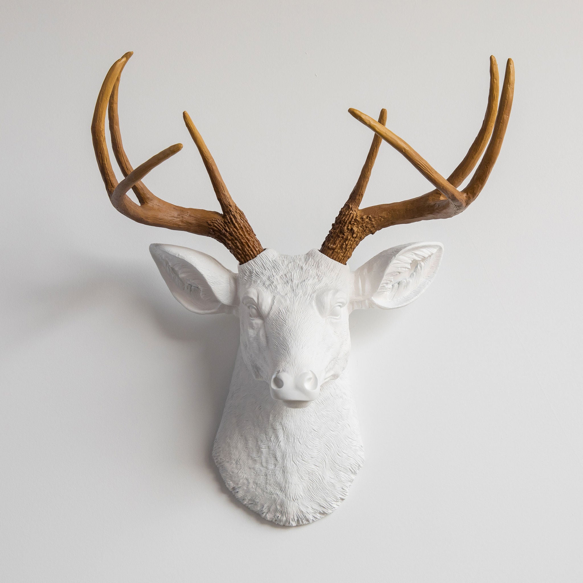 Faux Deer Head Wall Mount // White and Natural