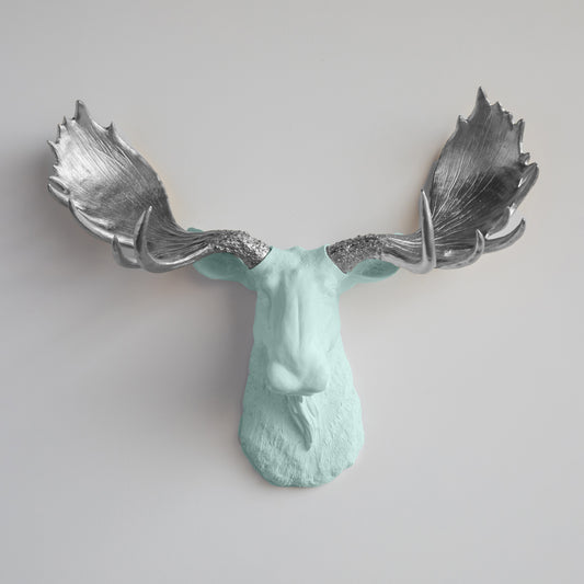 Faux Moose Head Wall Mount // Seafoam and Chrome