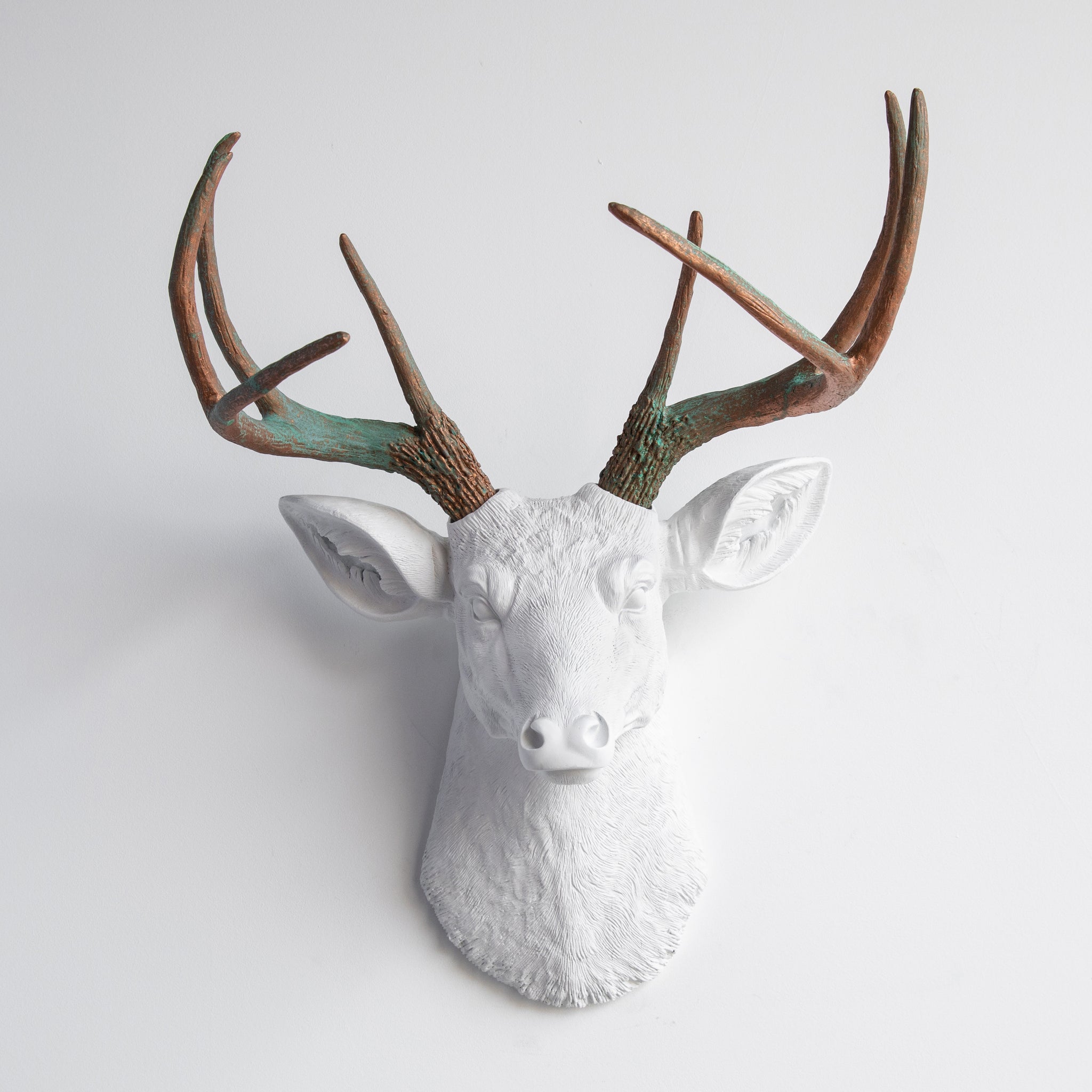 Faux Deer Head Wall Mount // White and Copper Patina