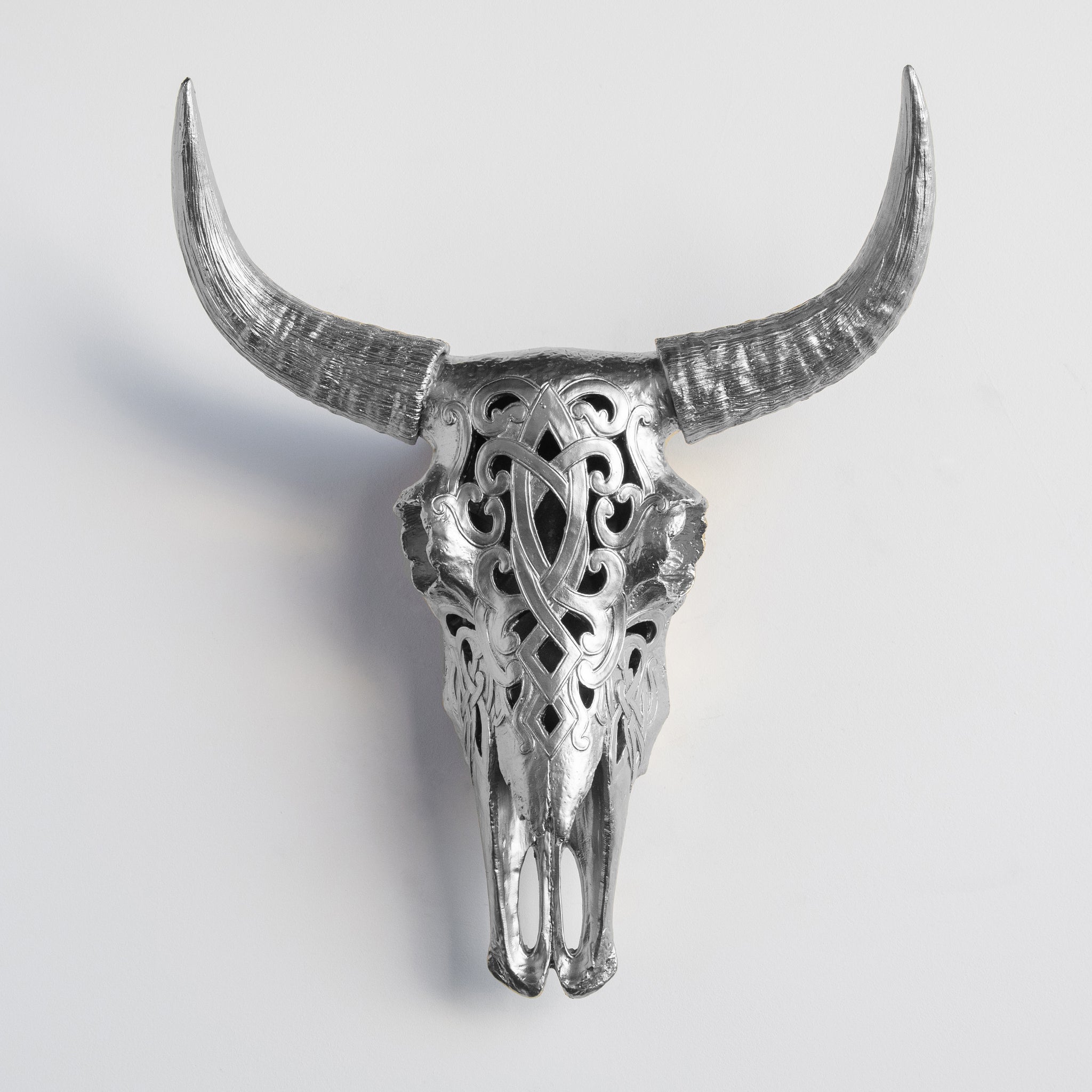 Faux Carved Cow Skull // Silver