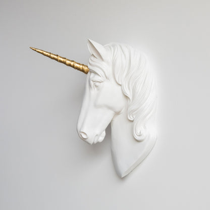 Faux Unicorn Wall Plaque // White and Gold