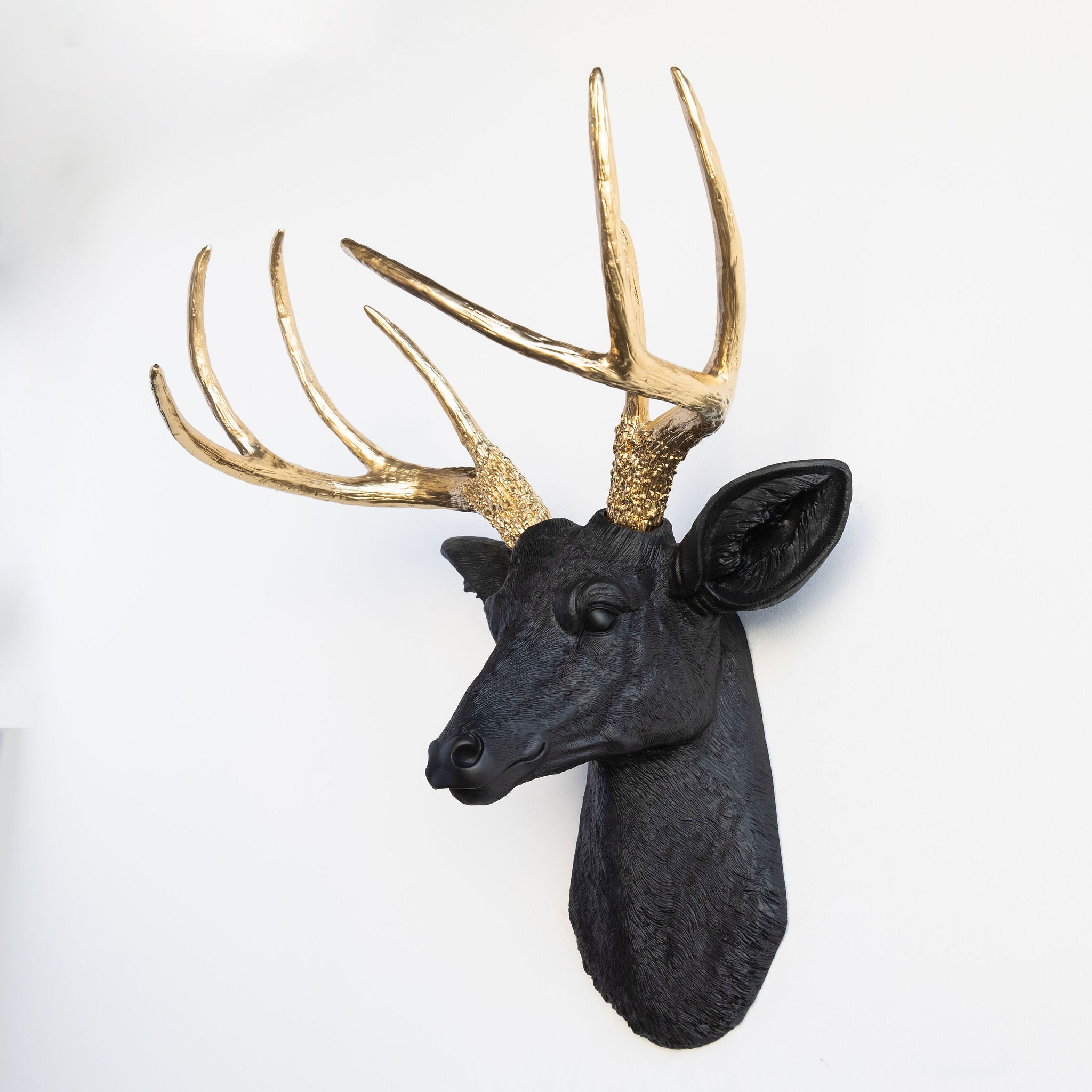 Faux Deer Head Wall Mount // Black and Gold