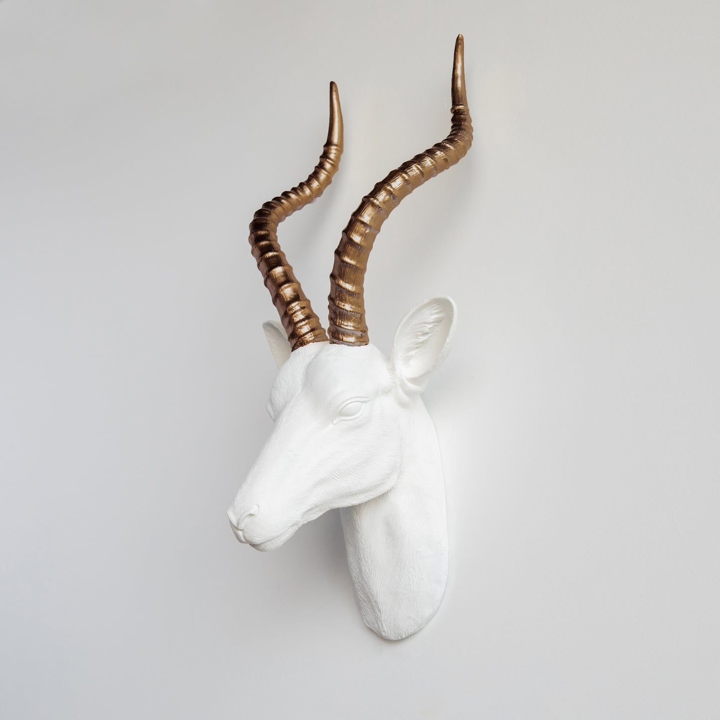 Faux Antelope Head Wall Mount // White and Bronze