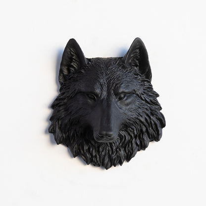 Faux Small Wolf Head Wall Mount // Black