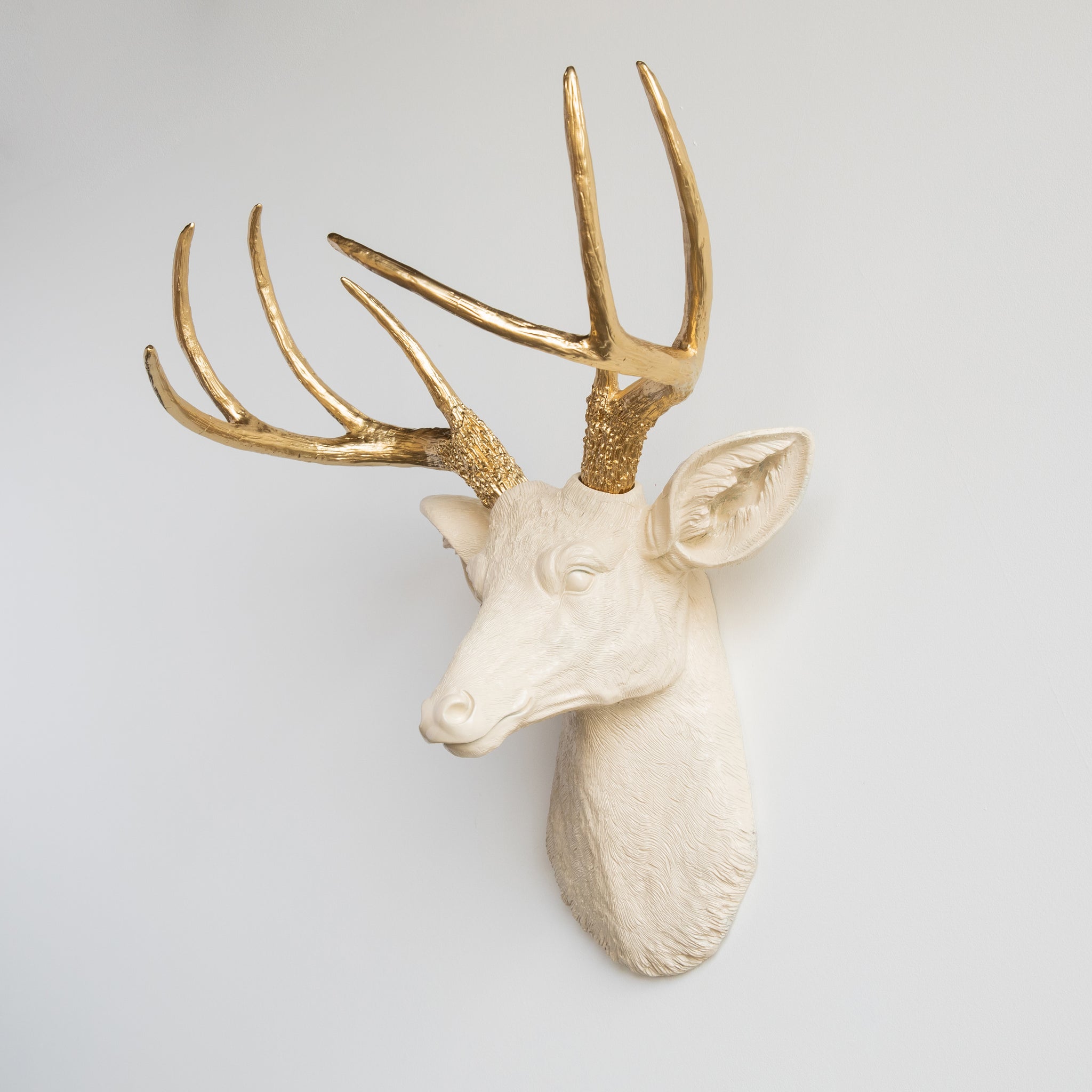 Faux Deer Head Wall Mount // Ivory and Gold