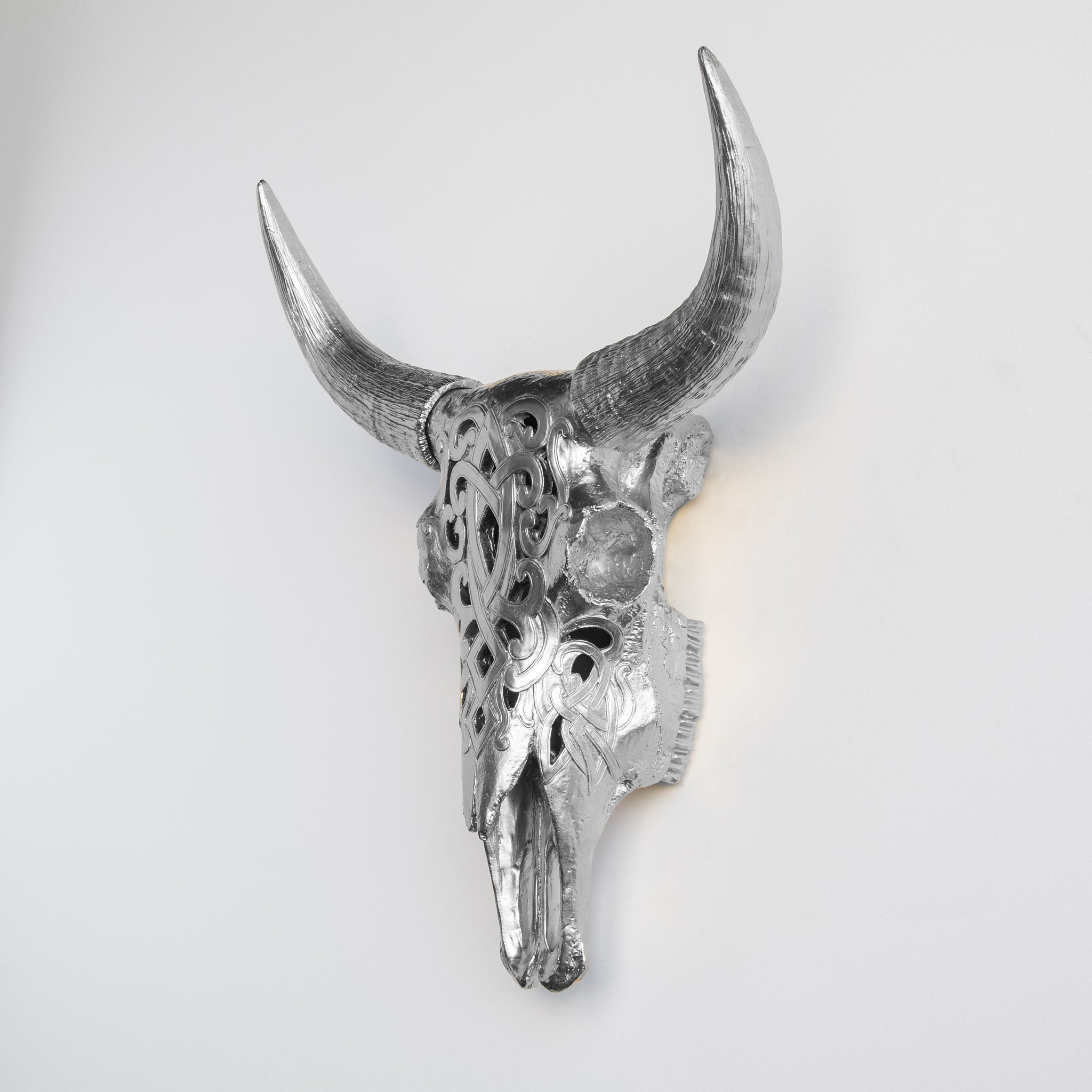Faux Carved Cow Skull // Silver
