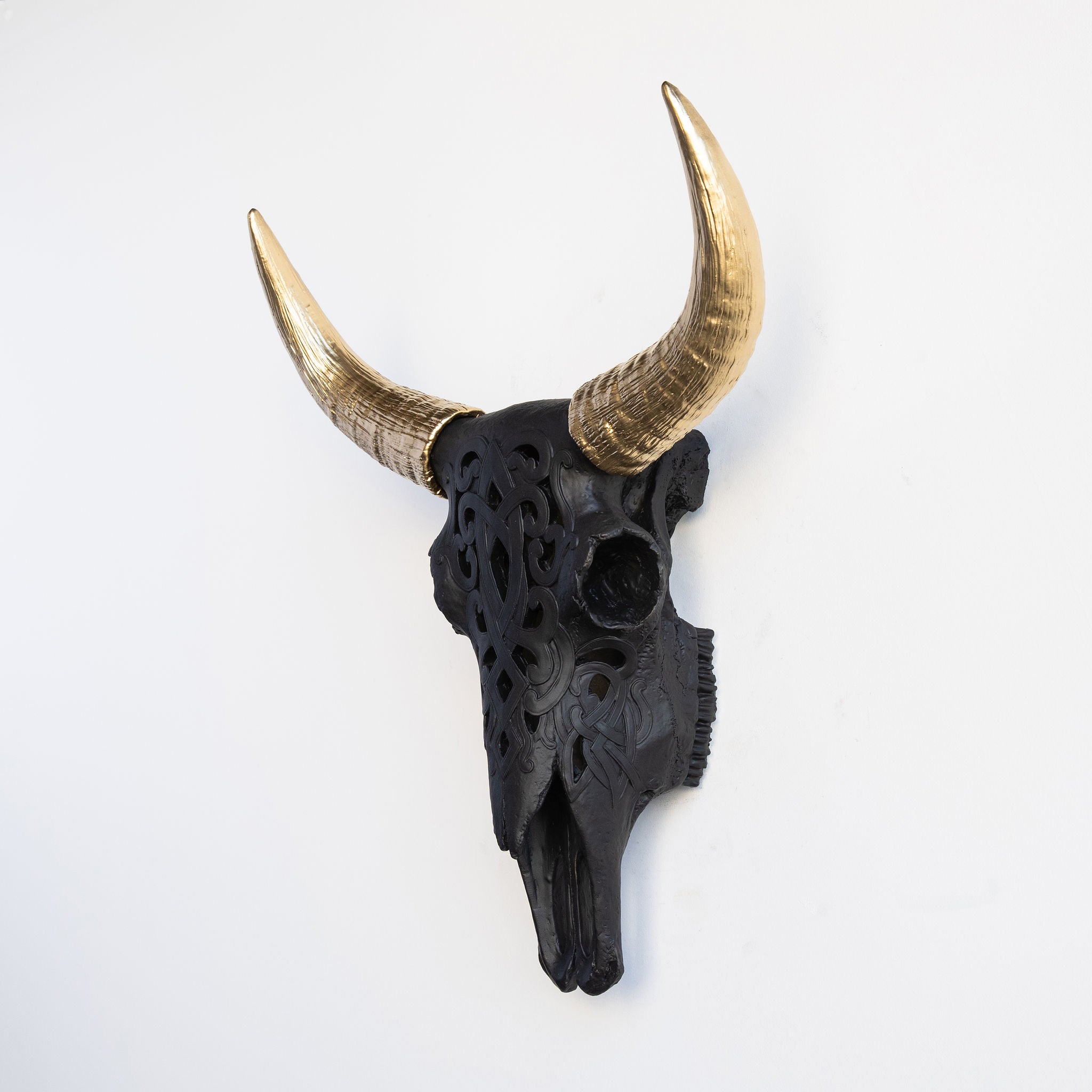 Faux Carved Cow Skull // Black and Gold