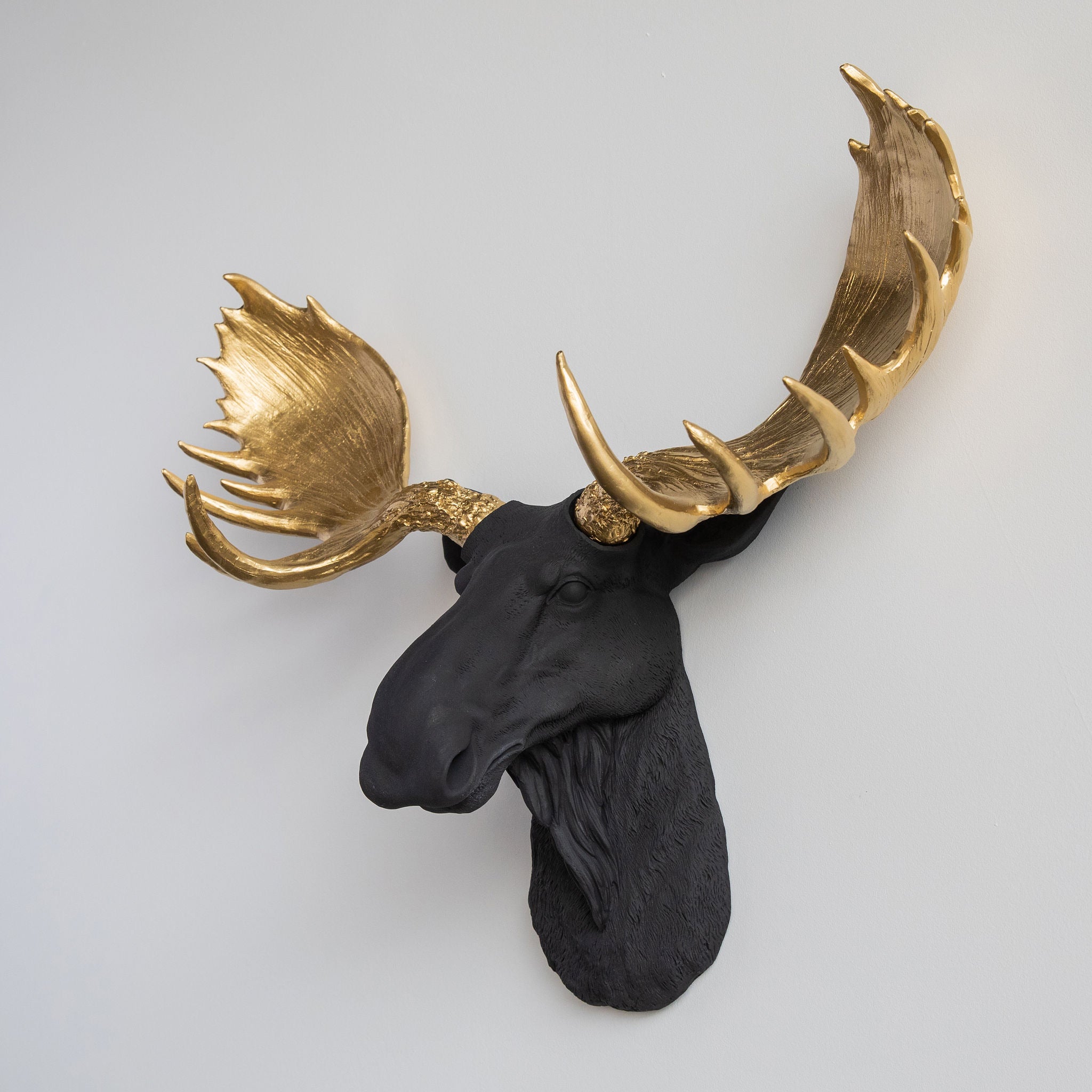Faux Moose Head Wall Mount // Black and Gold