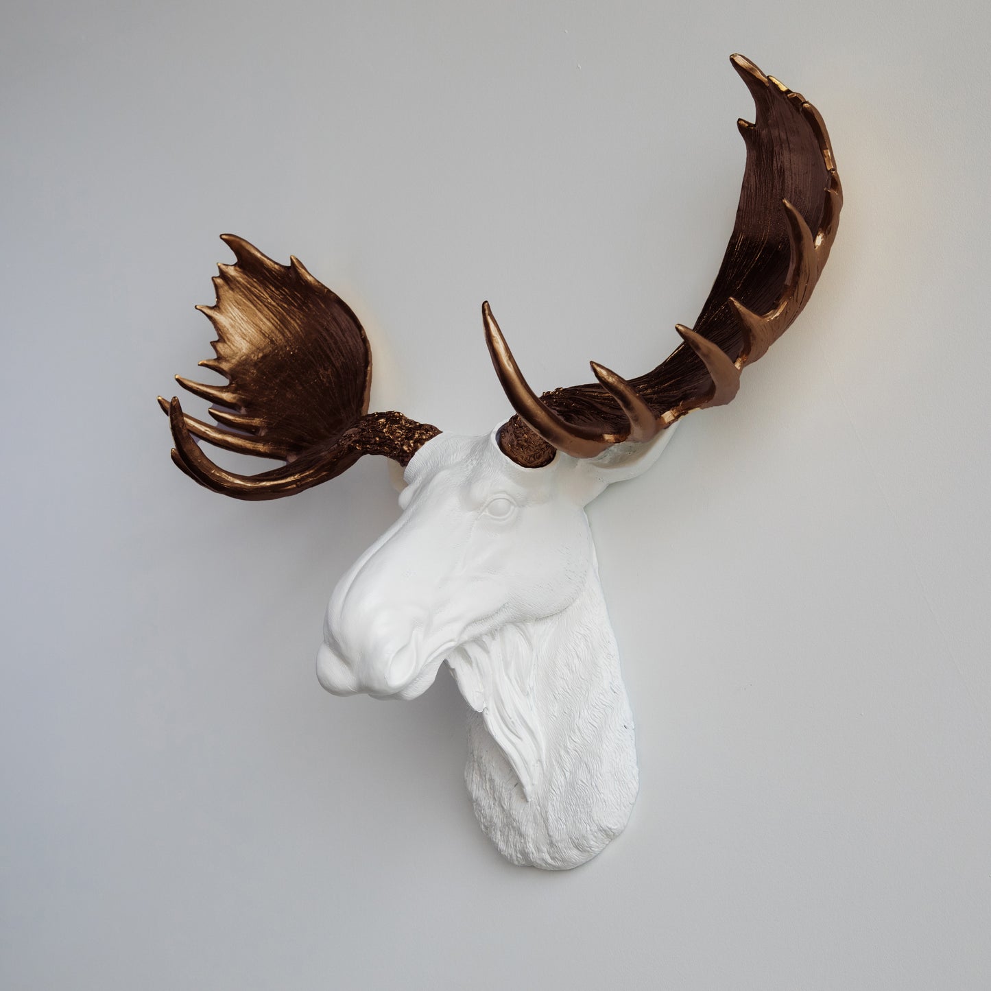 Faux Moose Head Wall Mount // White and Bronze