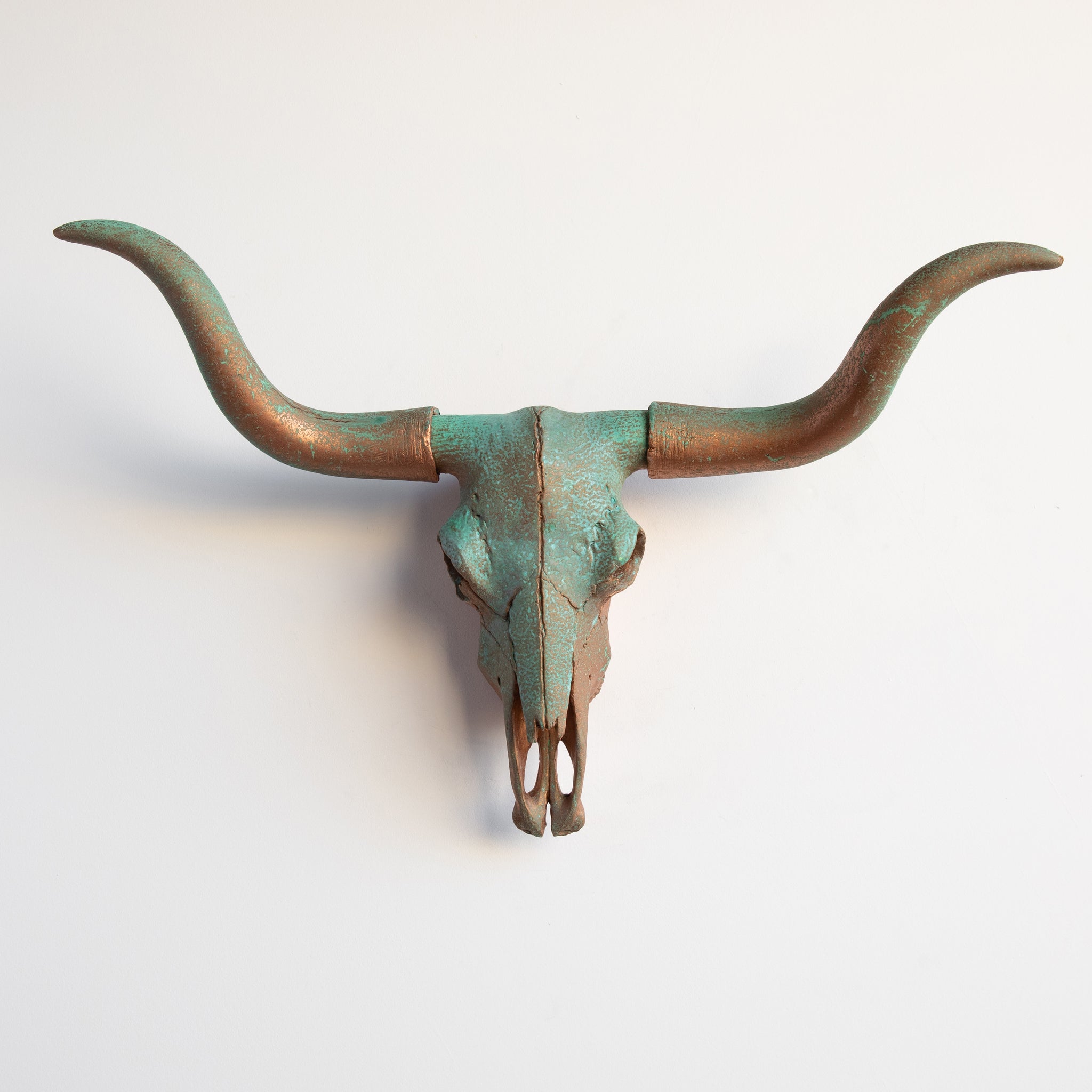 Faux Texas Longhorn Steer Skull Wall Mount // Copper Patina