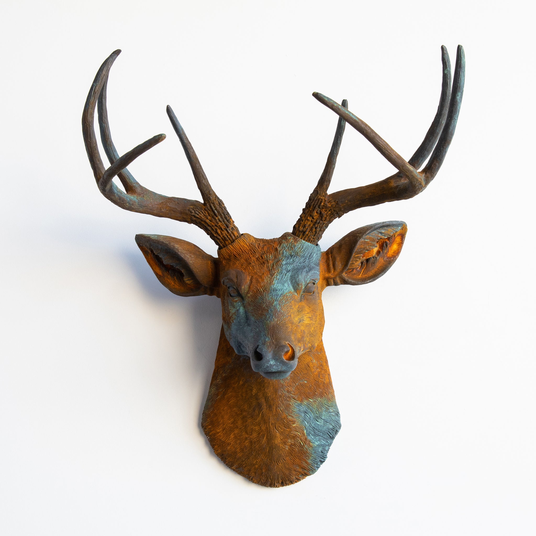 Faux Deer Head Wall Mount // Bronze and Blue Patina and Rust