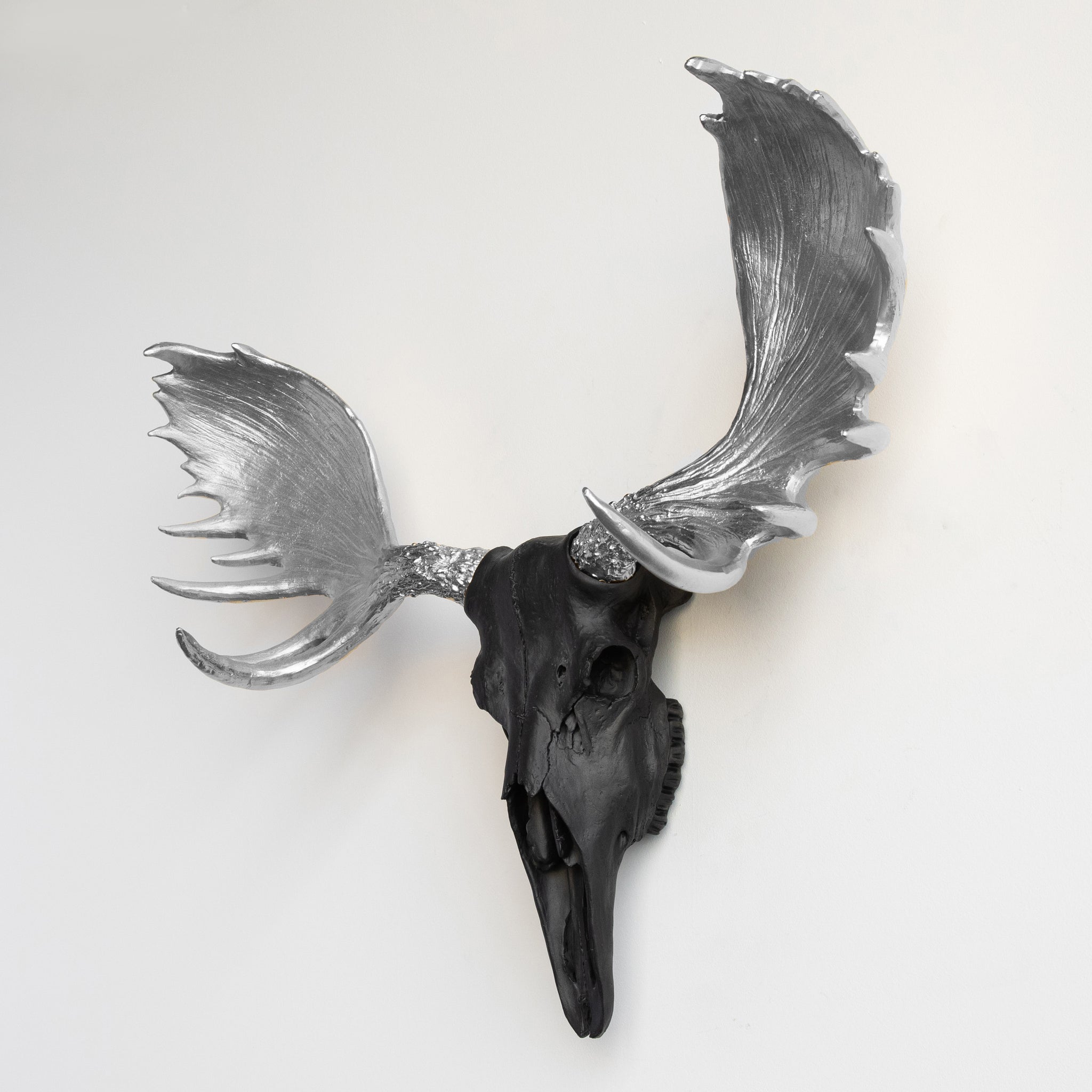 Faux Moose Skull Wall Mount // Black with Silver Antlers