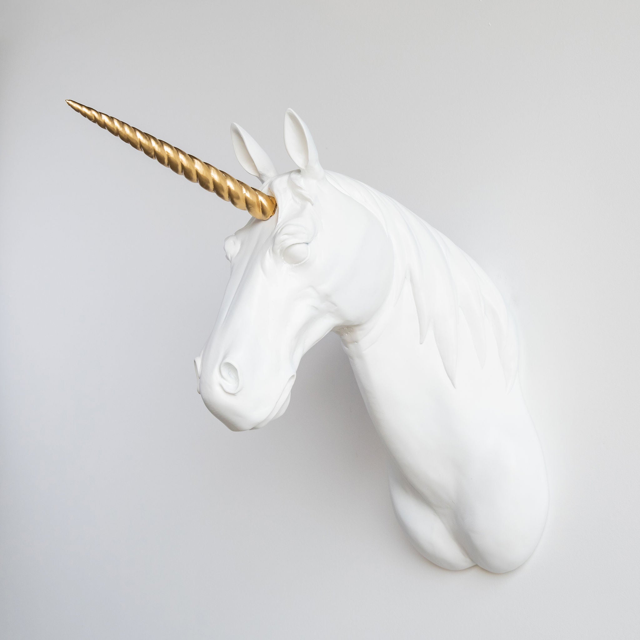 XL Unicorn Head Wall Mount // White and Gold