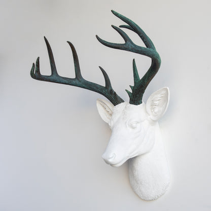 Faux Stag Deer Head Wall Mount // White and Bronze Patina