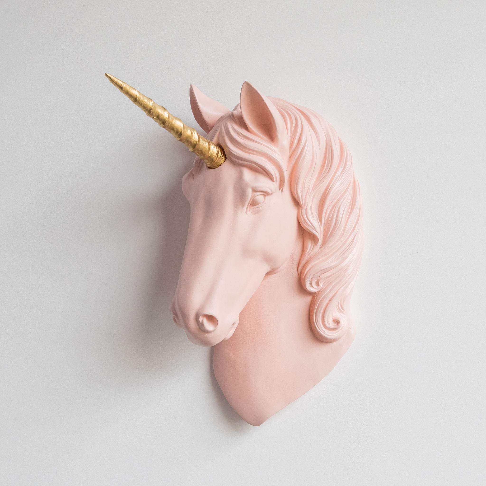 Faux Unicorn Wall Plaque // Light Pink and Gold