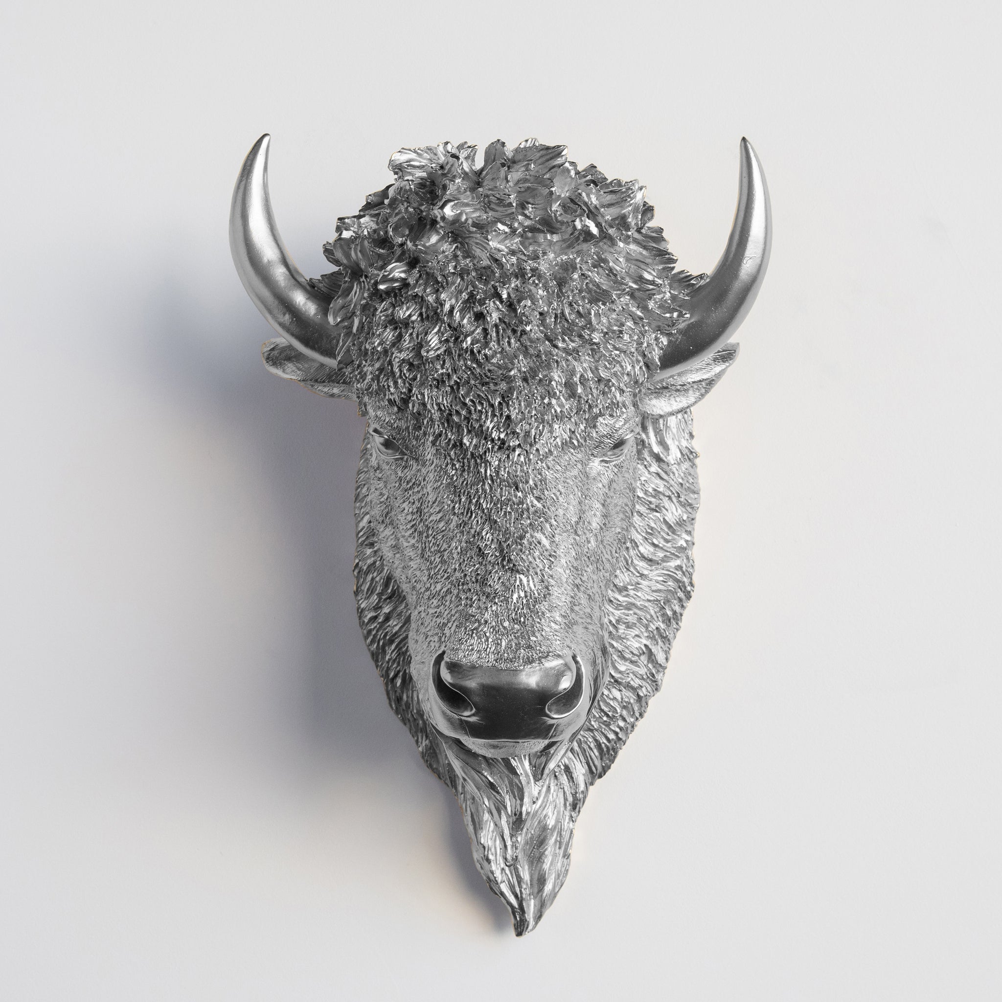 Faux Buffalo Bison Head Wall Mount // Silver
