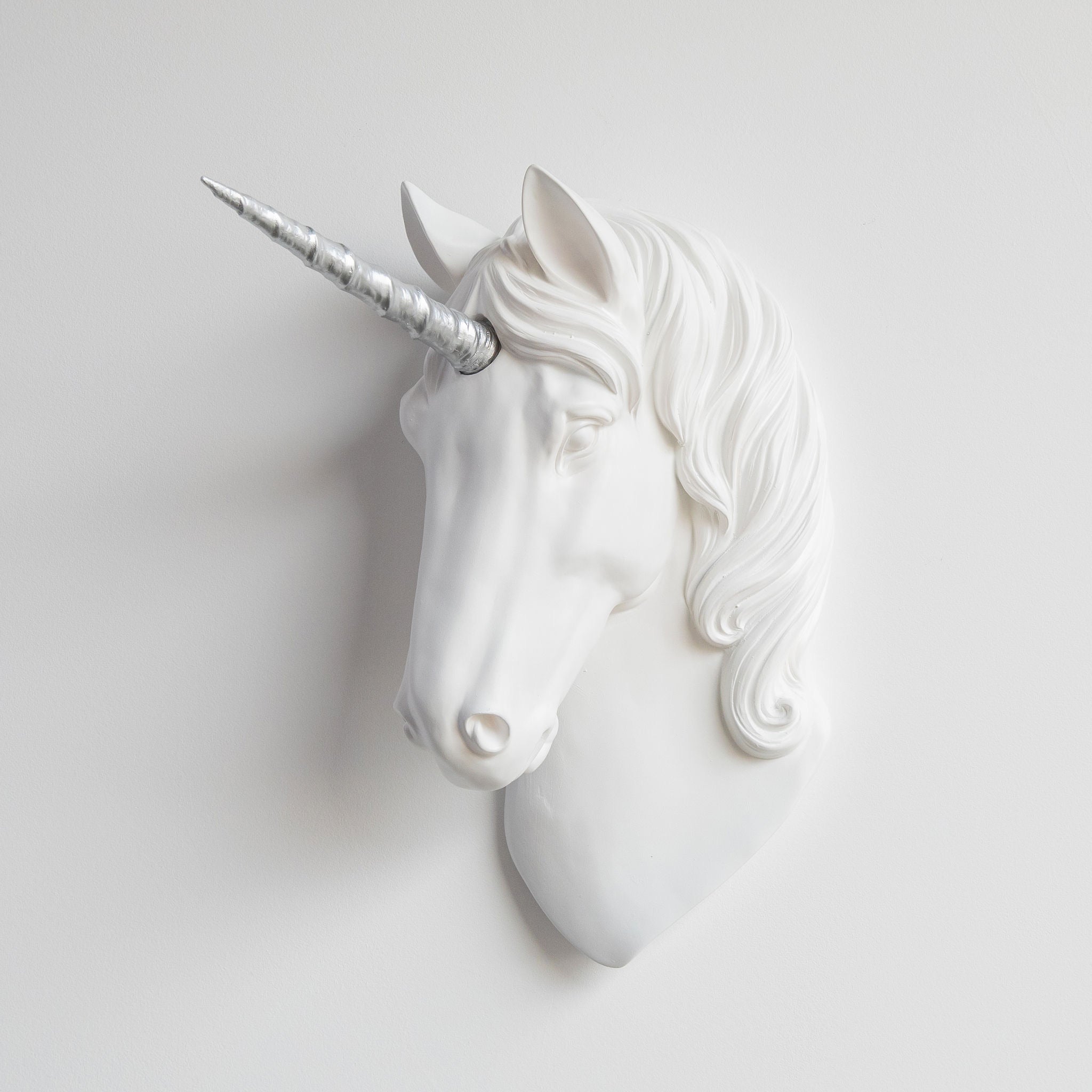 Faux Unicorn Wall Plaque // White and Silver