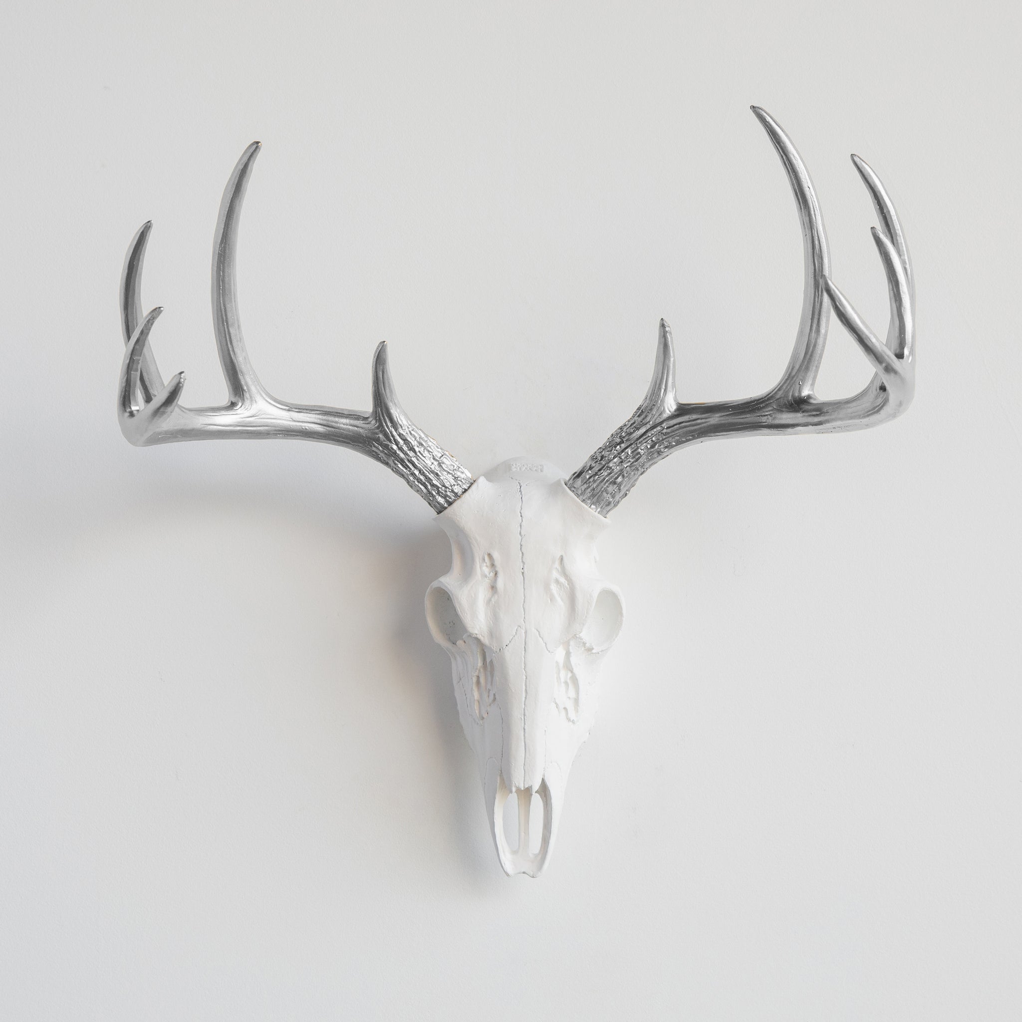 Faux Small Deer Skull // White with Silver Antlers