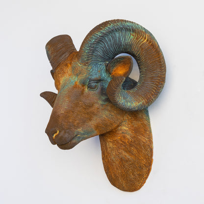 Faux Ram Wall Mount // Weathered Bronze Patina and Rust